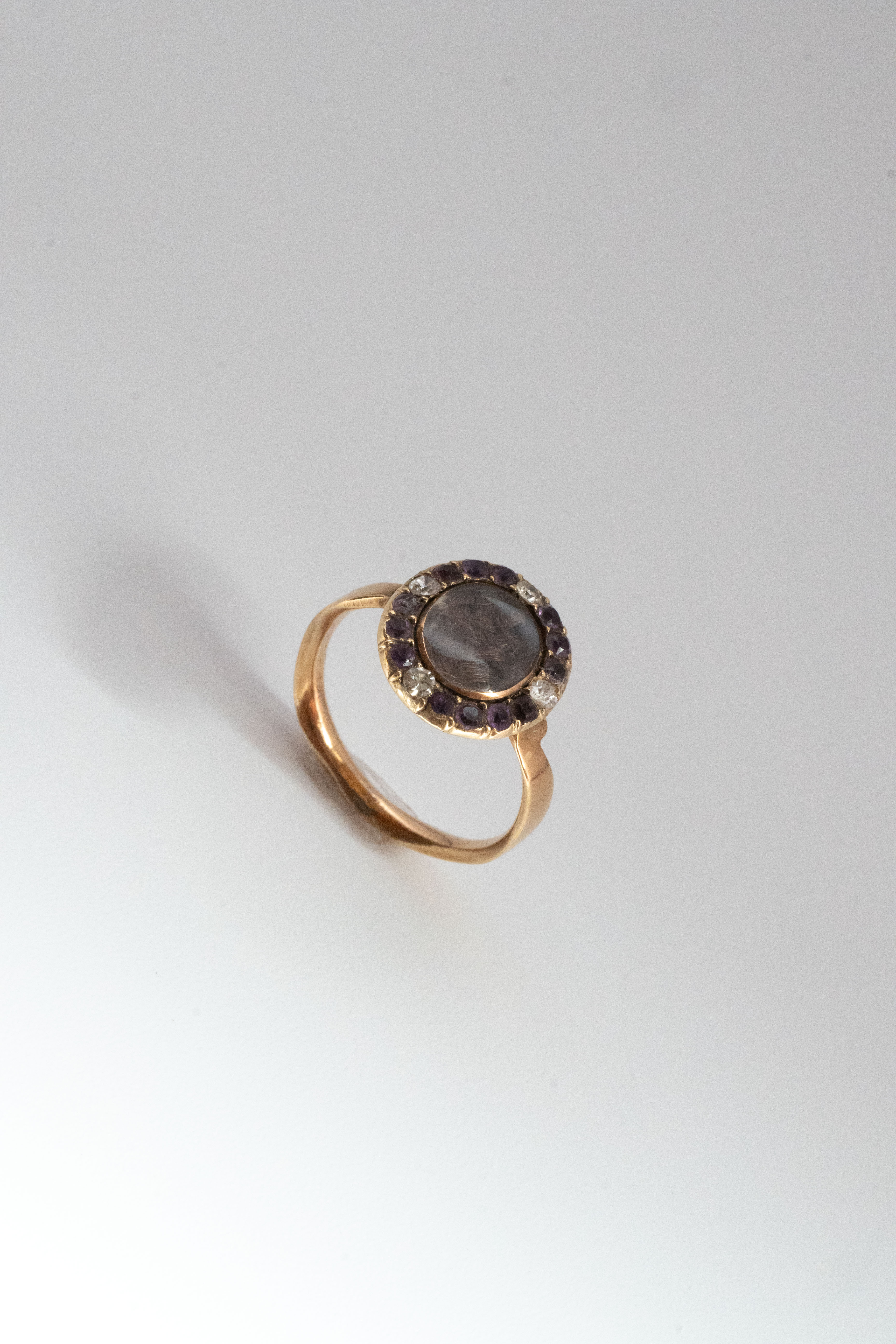 18世紀 ジョージアン 18金 3.4g アメジスト & ダイヤモンド モーニングリング