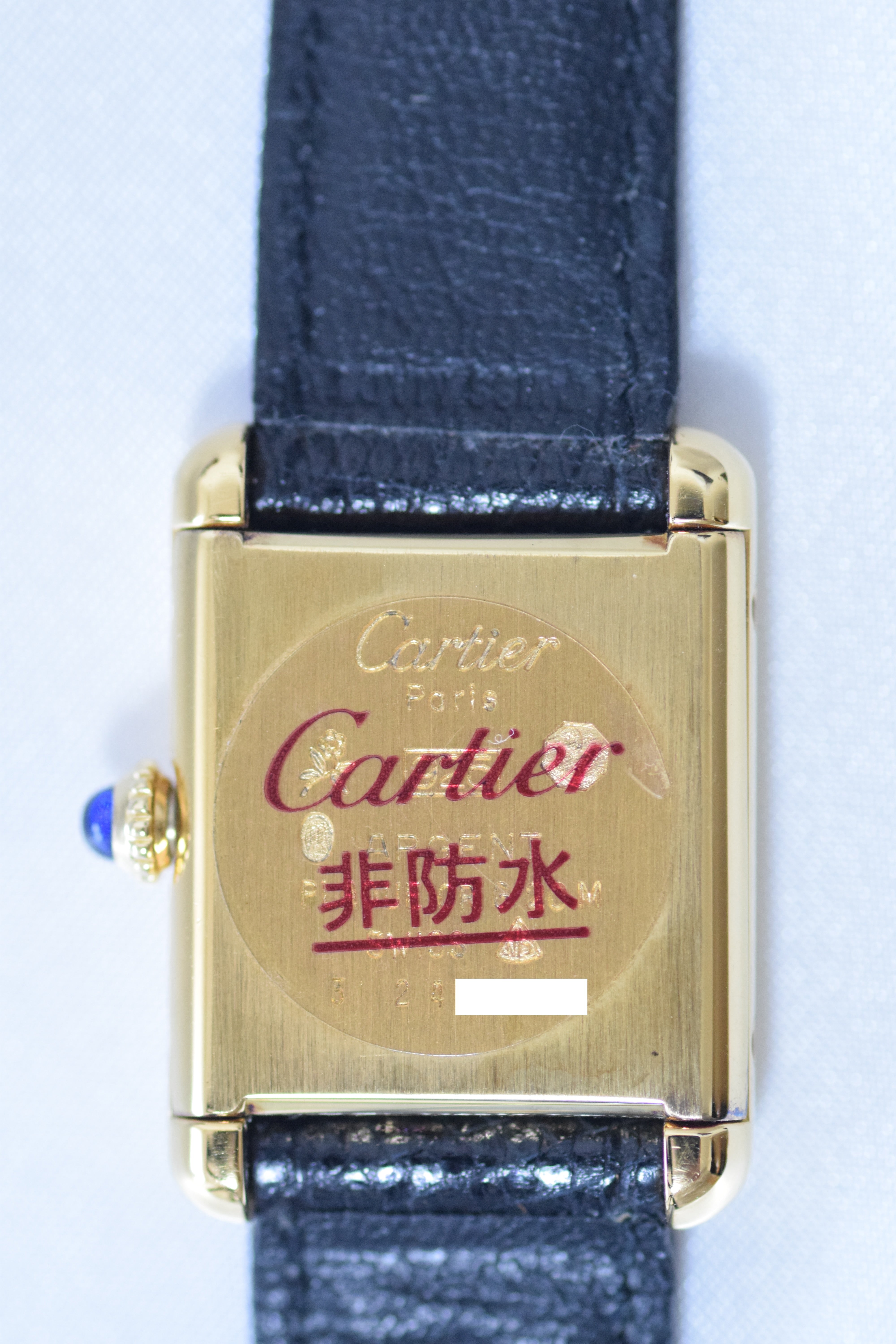 Must de Cartier Tank Ladies Vintage Watch Black SM Size Hand-wound Pure Silver with 18K Vermeil