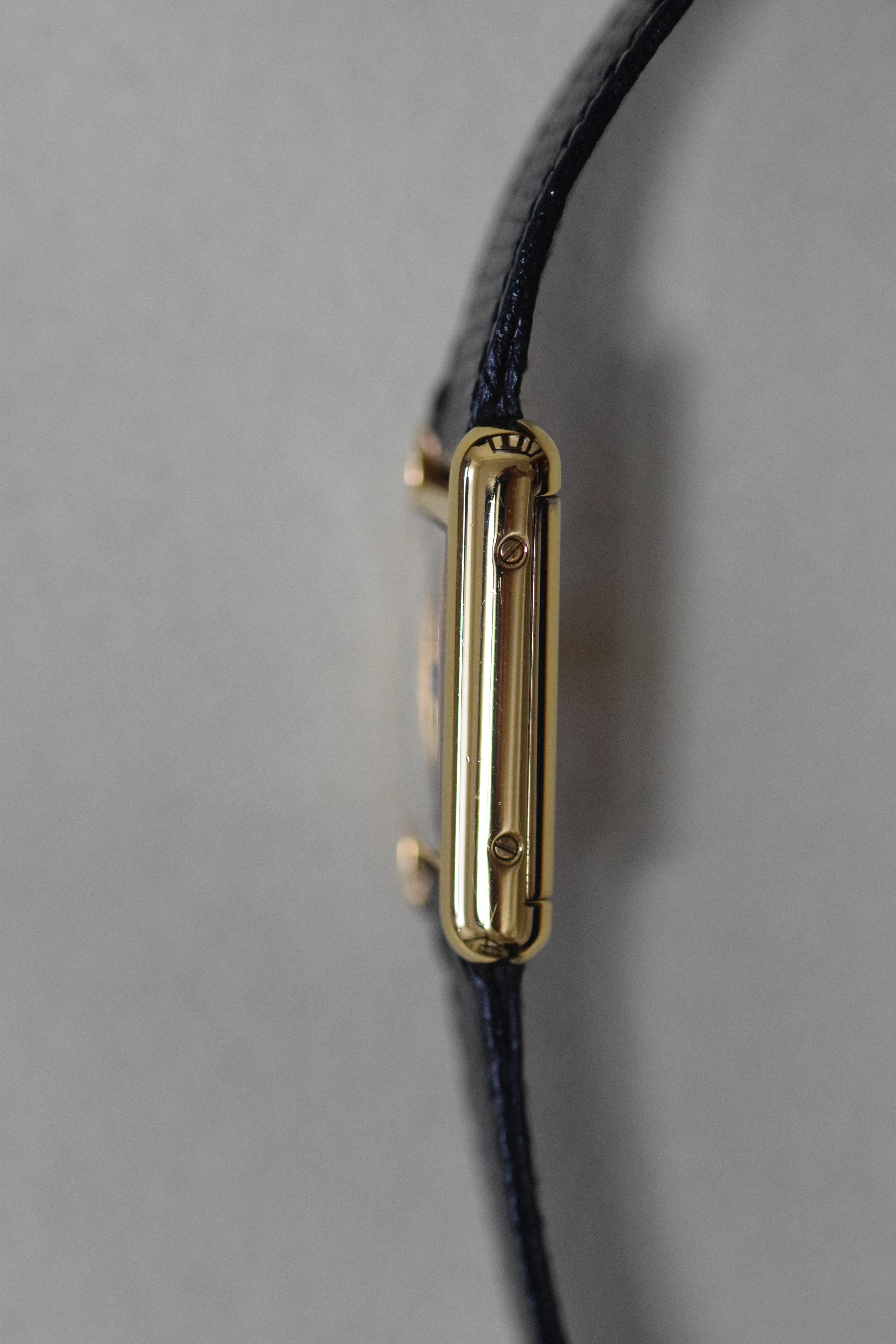 Must de Cartier Tank Ladies Vintage Watch Black SM Size Hand-wound Pure Silver with 18K Vermeil