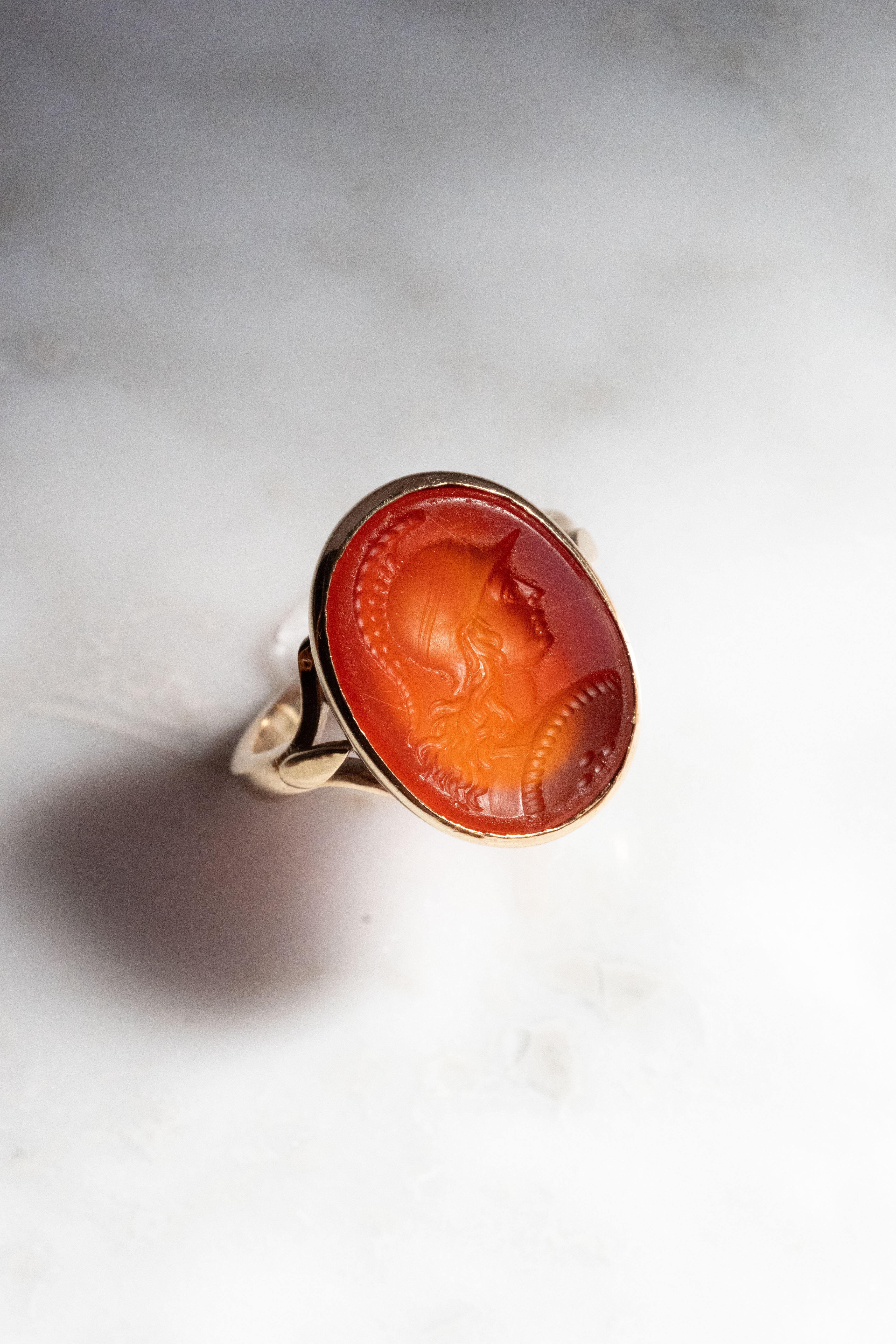15K アンティーク ローマ様式 カーネリアン・インタリオ シグネットリング
