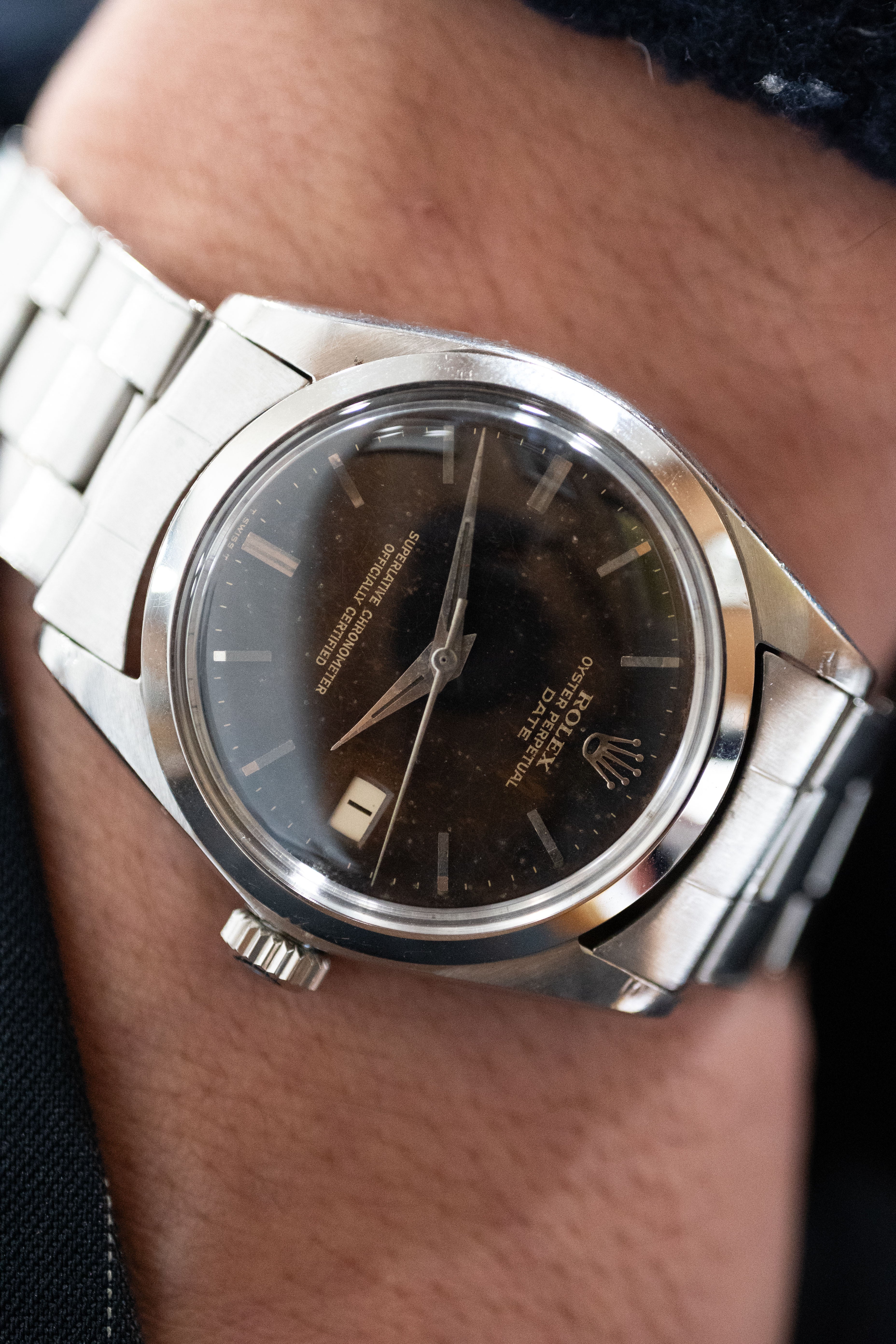 箱/保証書付き ROLEX ロレックス オイスターパーペチュアルデイト Ref.1500 トロピカルコスモダイヤル