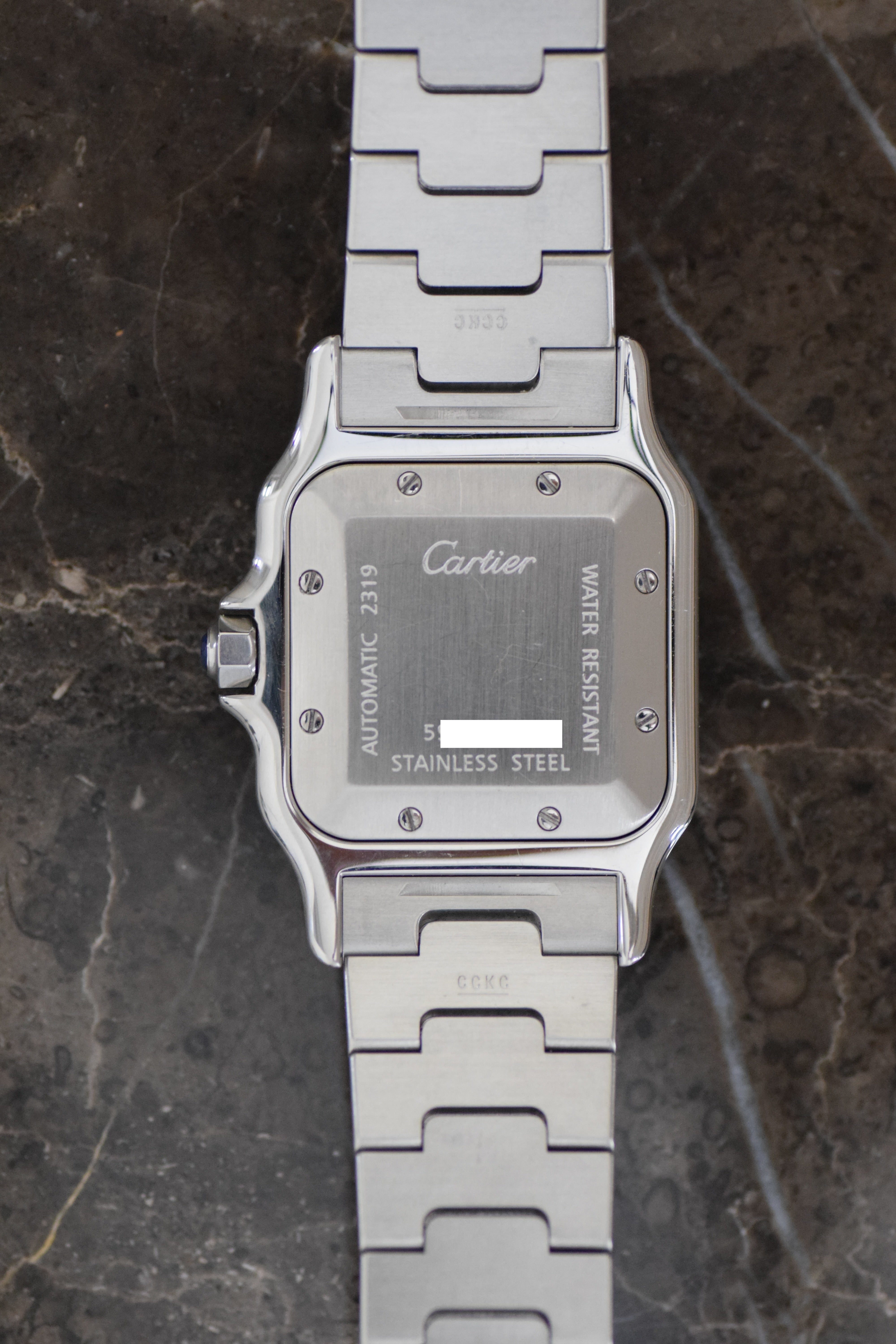 カルティエ サントスガルべLMサイズ ギョーシェ彫 自動巻 オールステンレス  Ref:2319