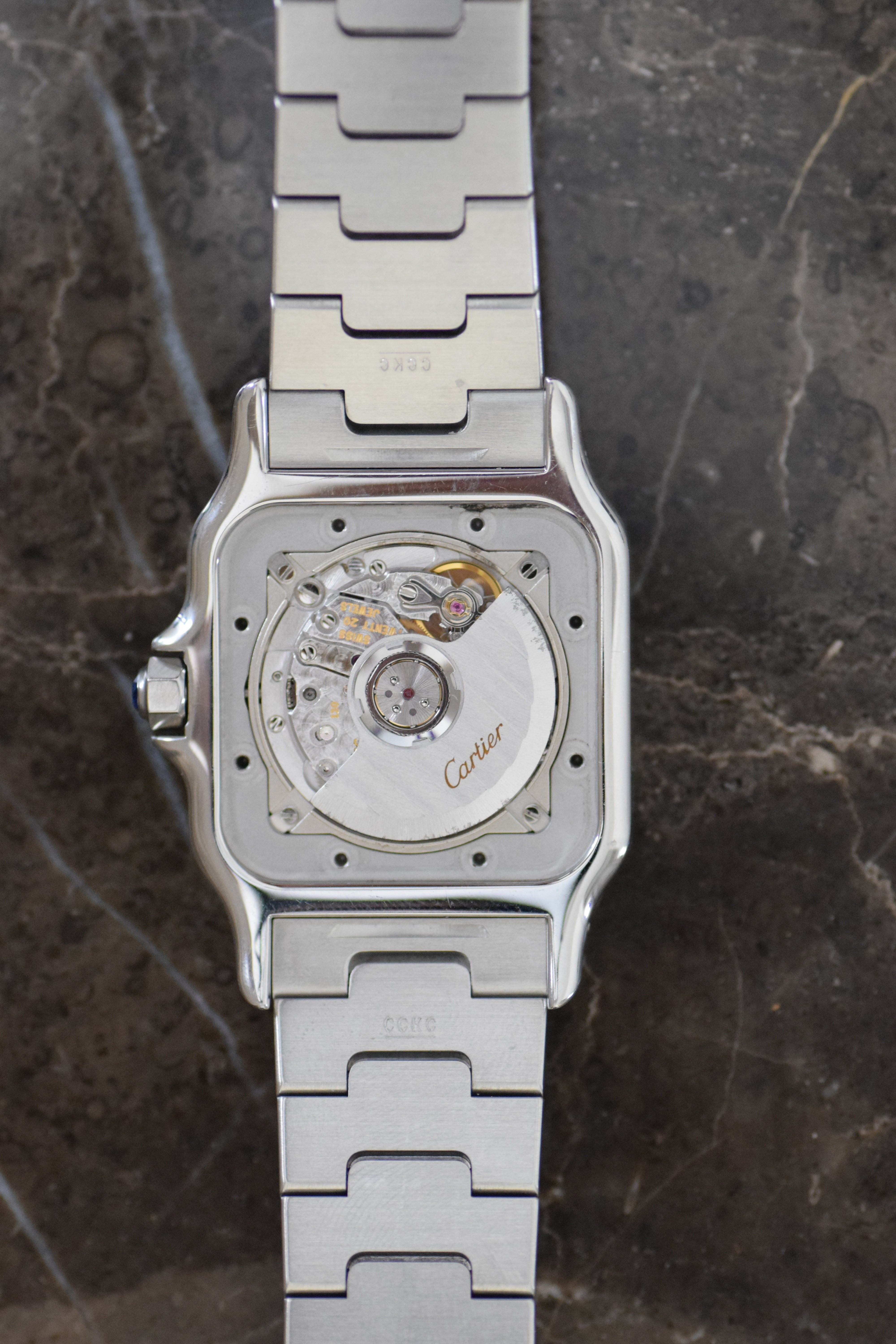 カルティエ サントスガルべLMサイズ ギョーシェ彫 自動巻 オールステンレス  Ref:2319