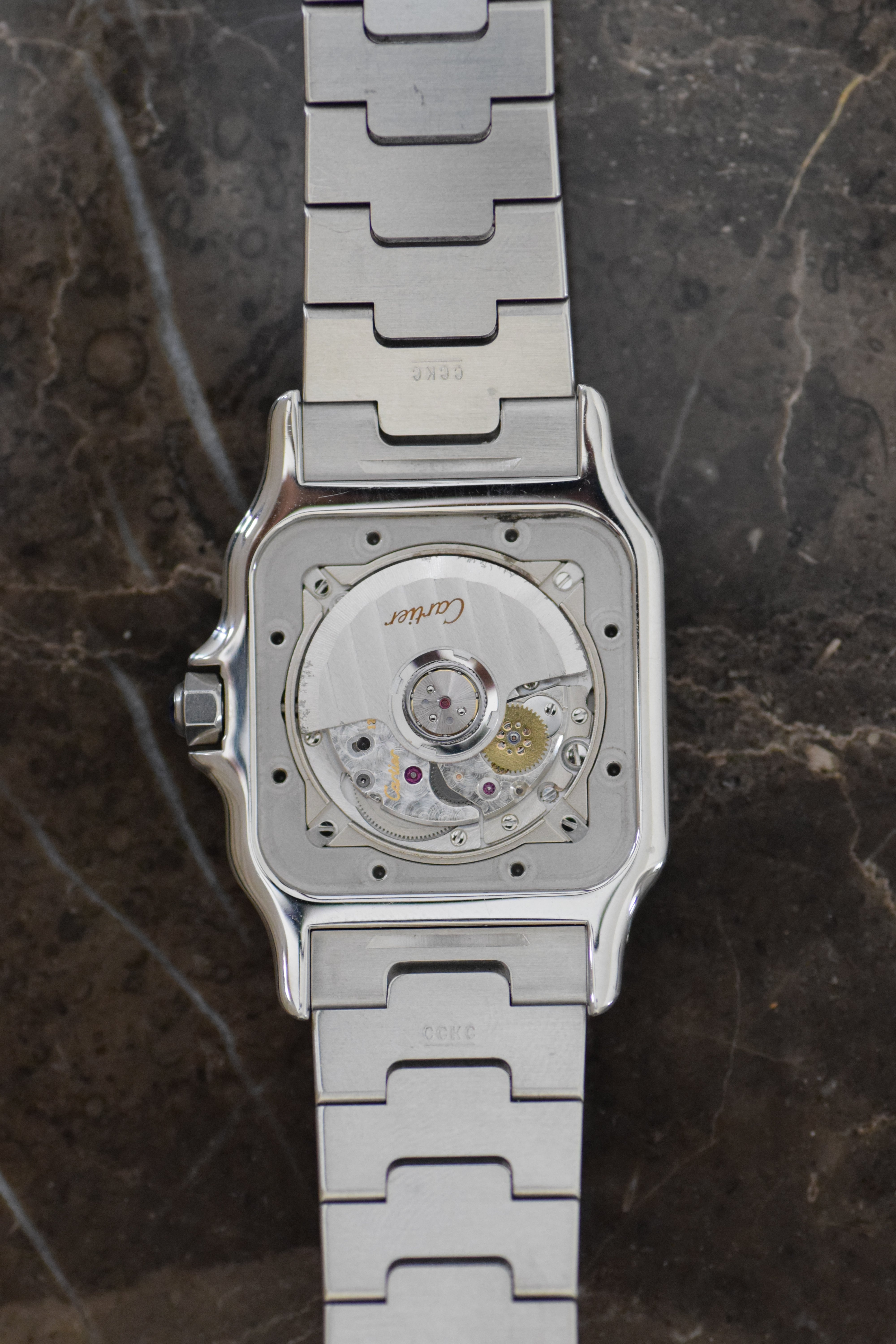 カルティエ サントスガルべLMサイズ ギョーシェ彫 自動巻 オールステンレス  Ref:2319