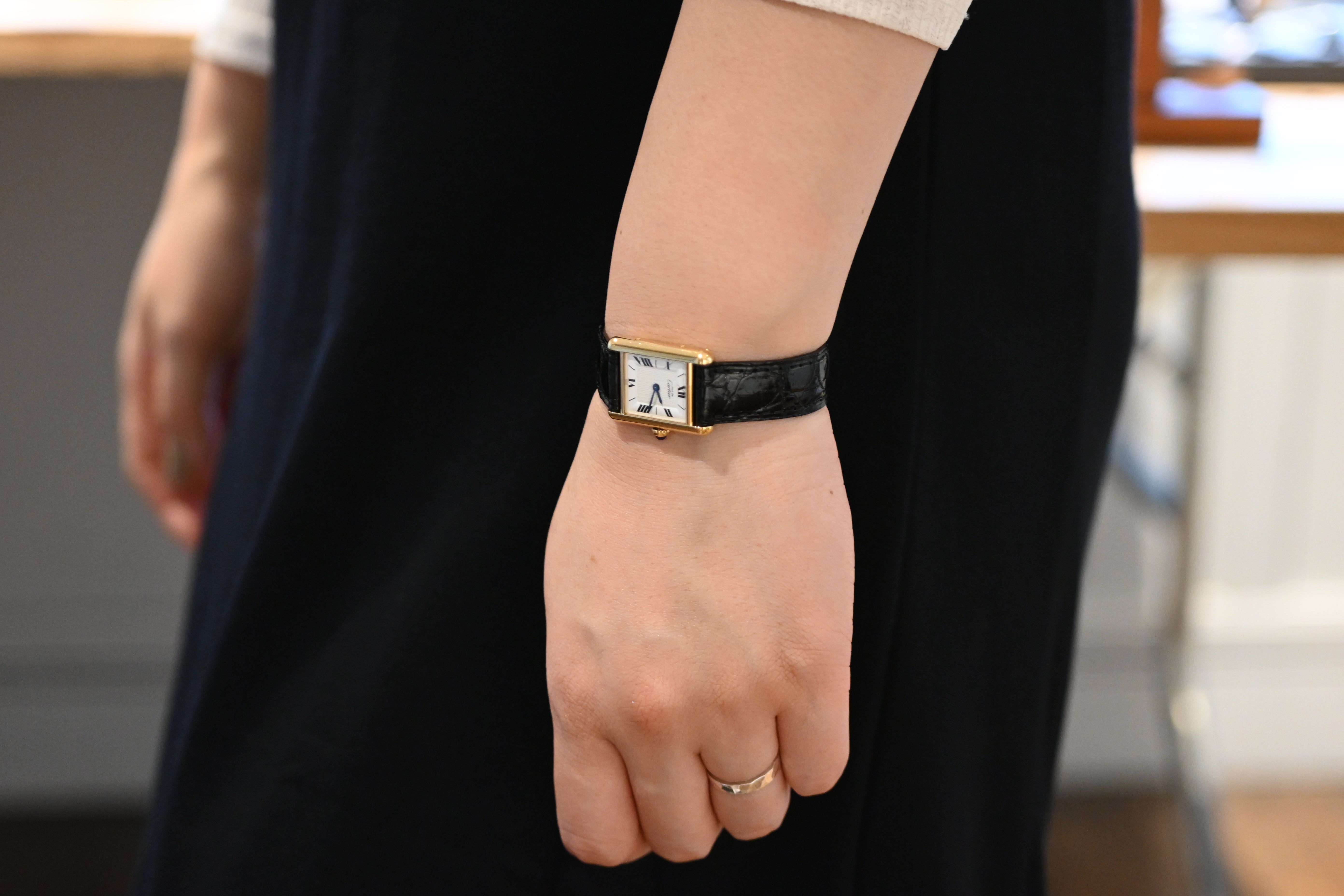 Must de Cartier Tank Ladies Vintage Watch Inner Grey SM Size Pure Silver with 18K Vermeil
