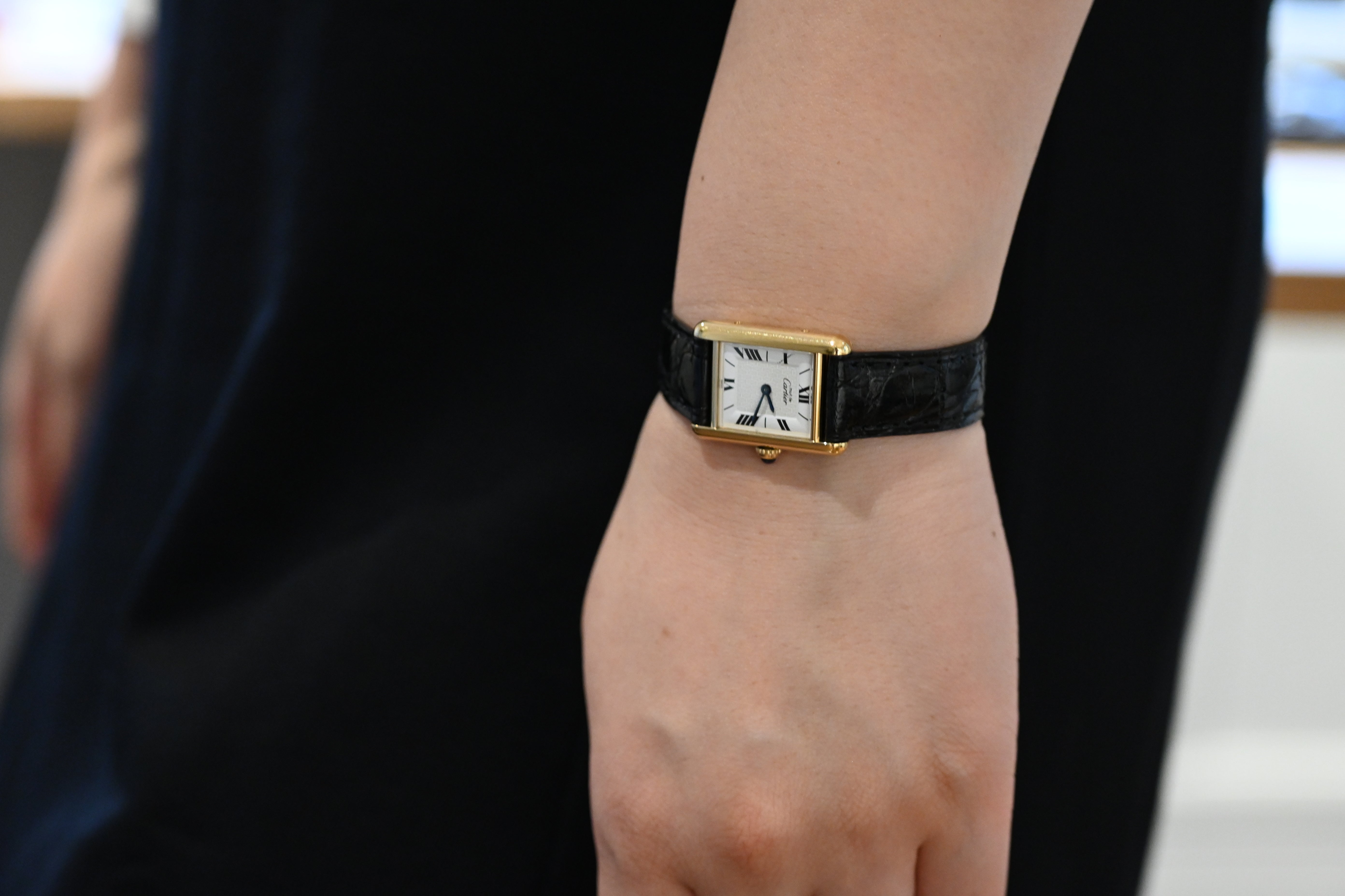 Must de Cartier Tank Ladies Vintage Watch Inner Grey SM Size Pure Silver with 18K Vermeil