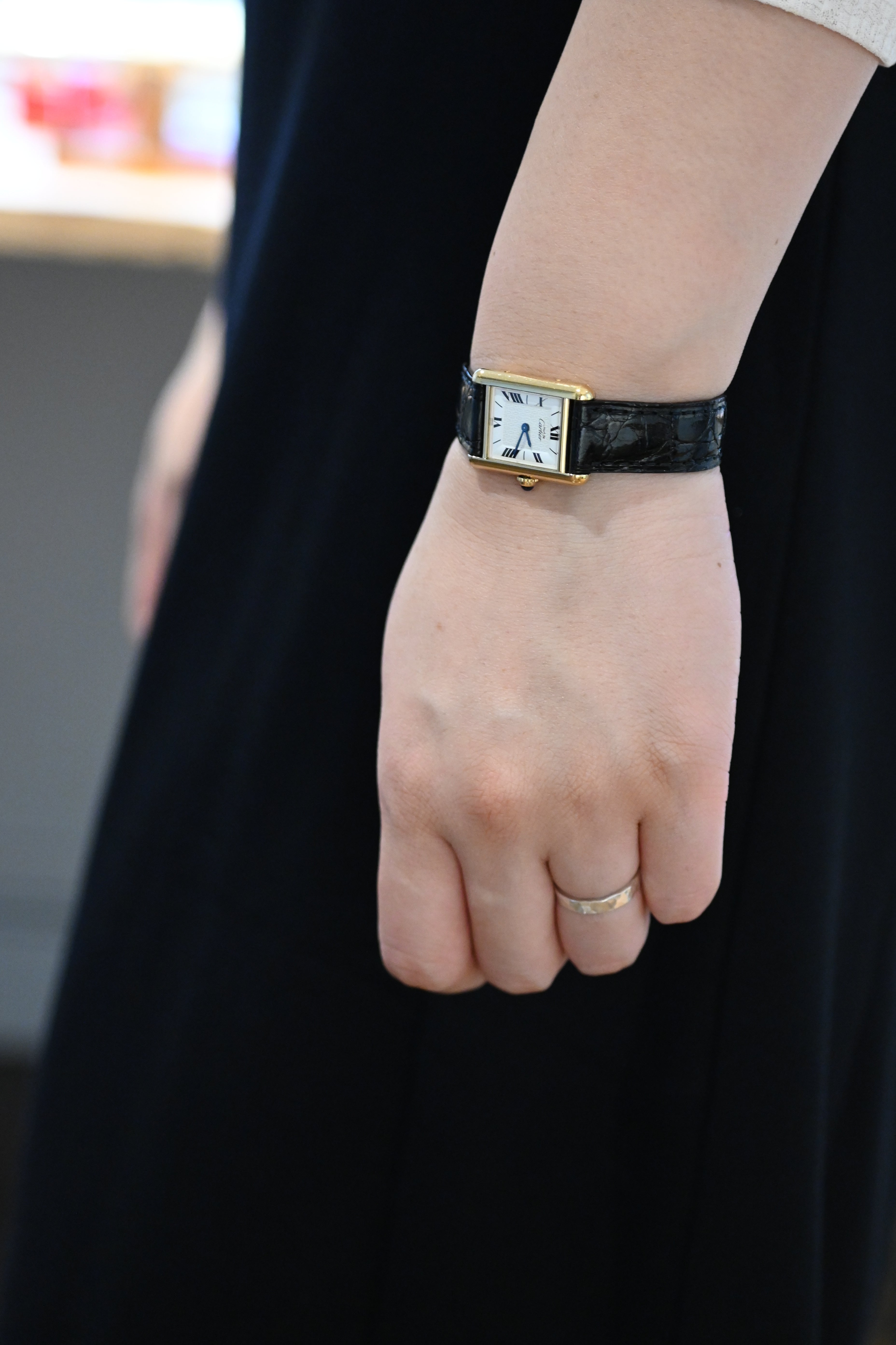 Must de Cartier Tank Ladies Vintage Watch Inner Grey SM Size Pure Silver with 18K Vermeil