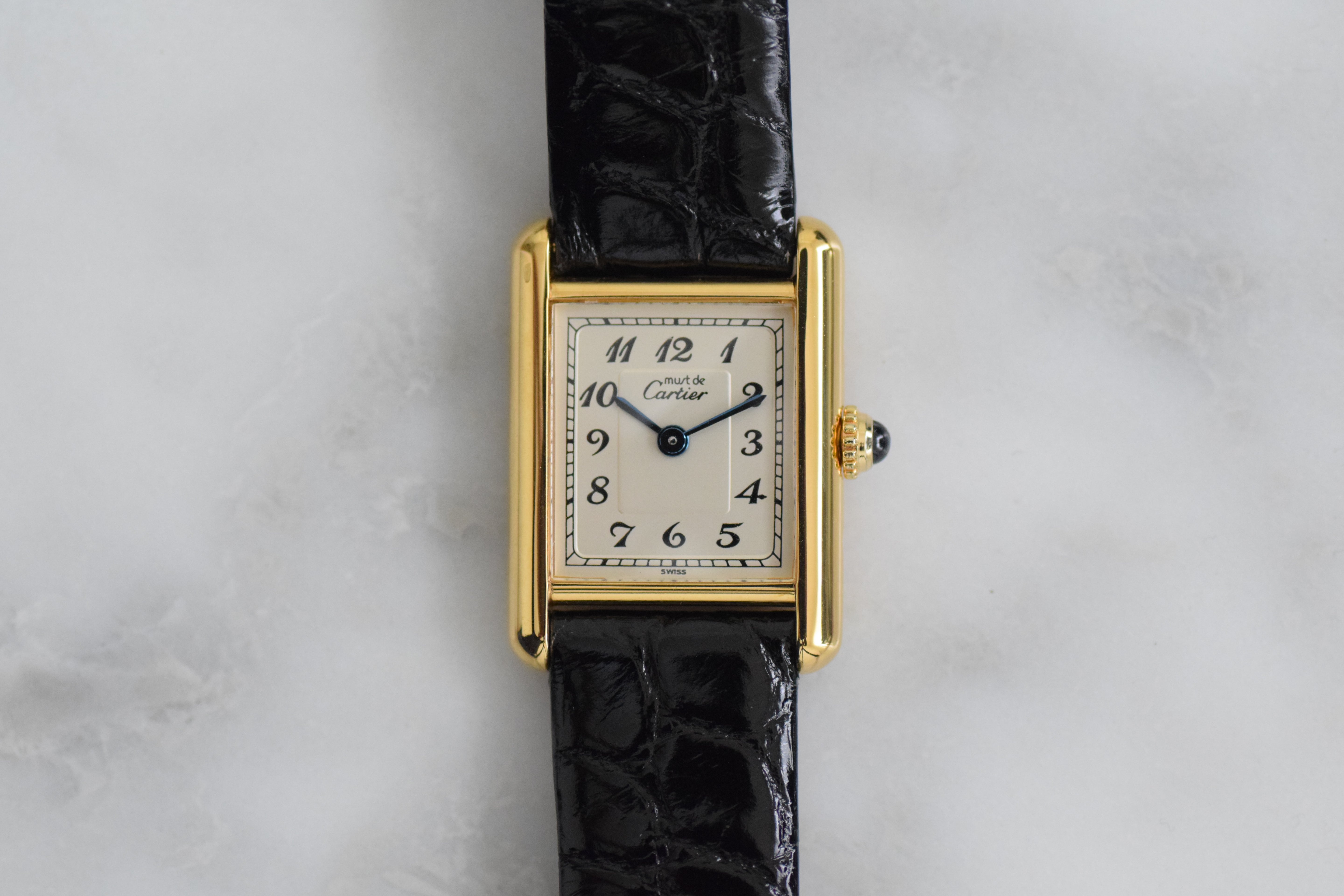 Discontinued Must de Cartier Tank Ladies Vintage Watch, Breguet Numerals, Small and Medium Size, Pure Silver with 18K Vermeil, Free Strap
