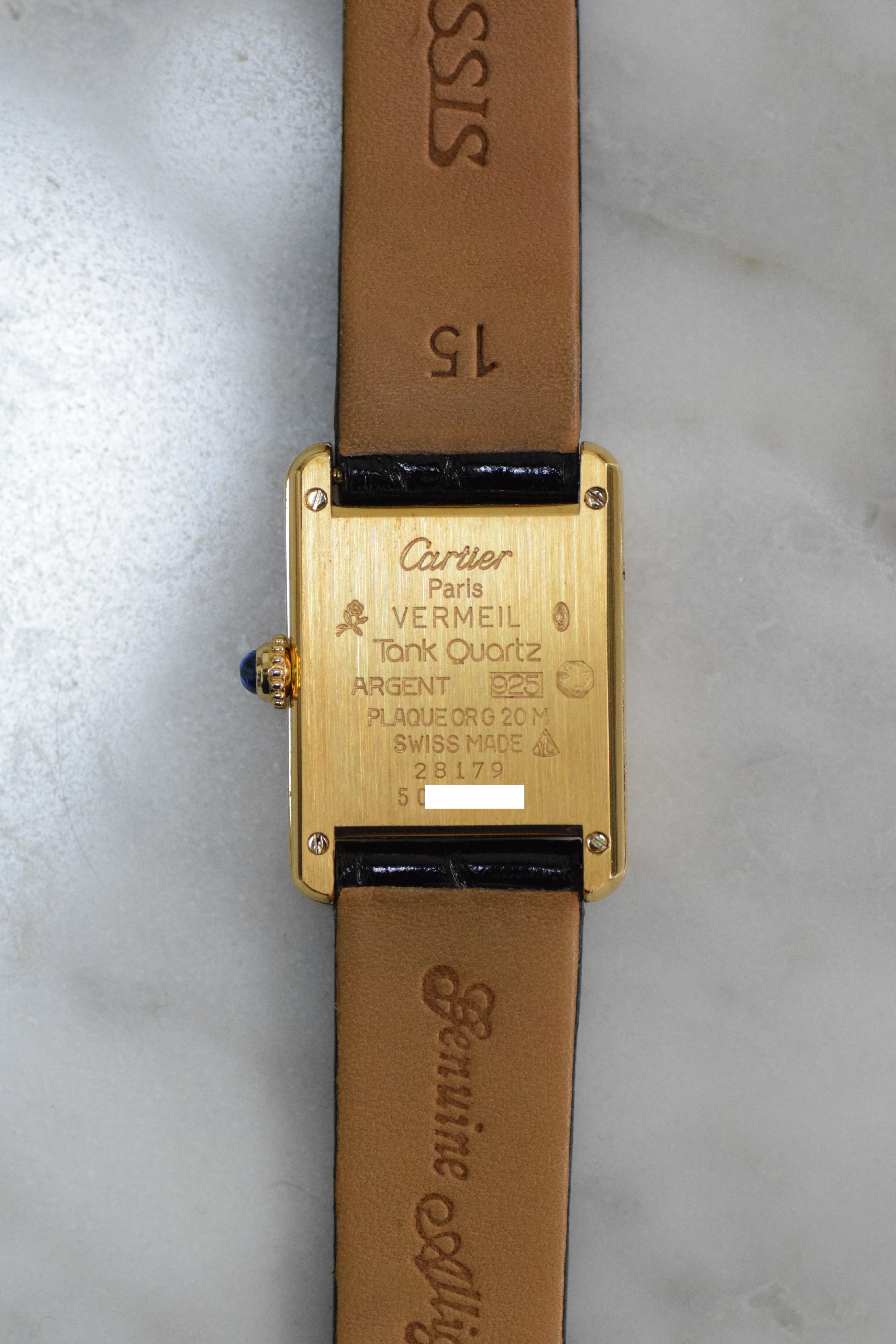 Discontinued Must de Cartier Tank Ladies Vintage Watch, Breguet Numerals, Small and Medium Size, Pure Silver with 18K Vermeil, Free Strap