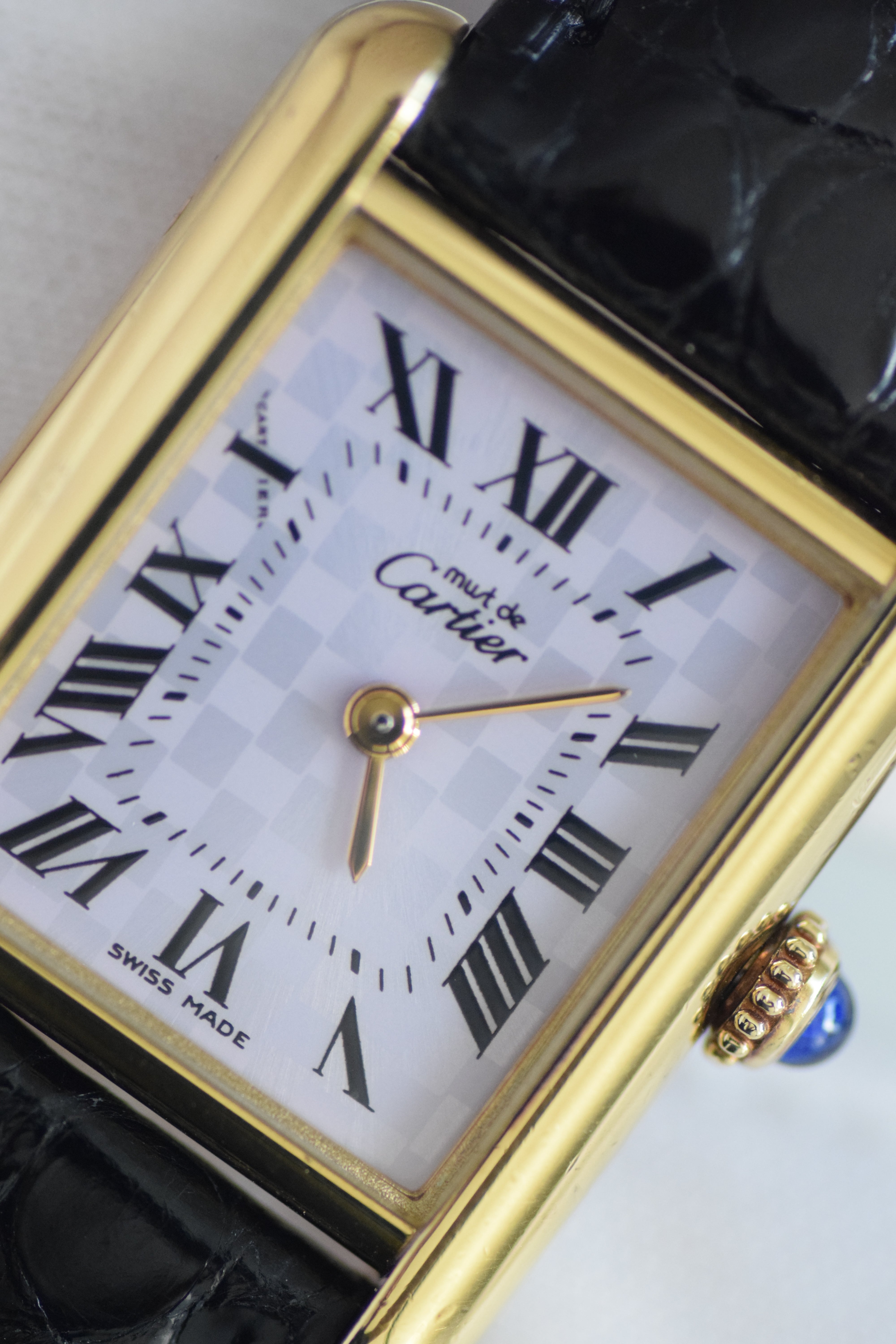 Must de Cartier Tank Ladies Vintage Watch Inner Grey SM Size Pure Silver with 18K Vermeil