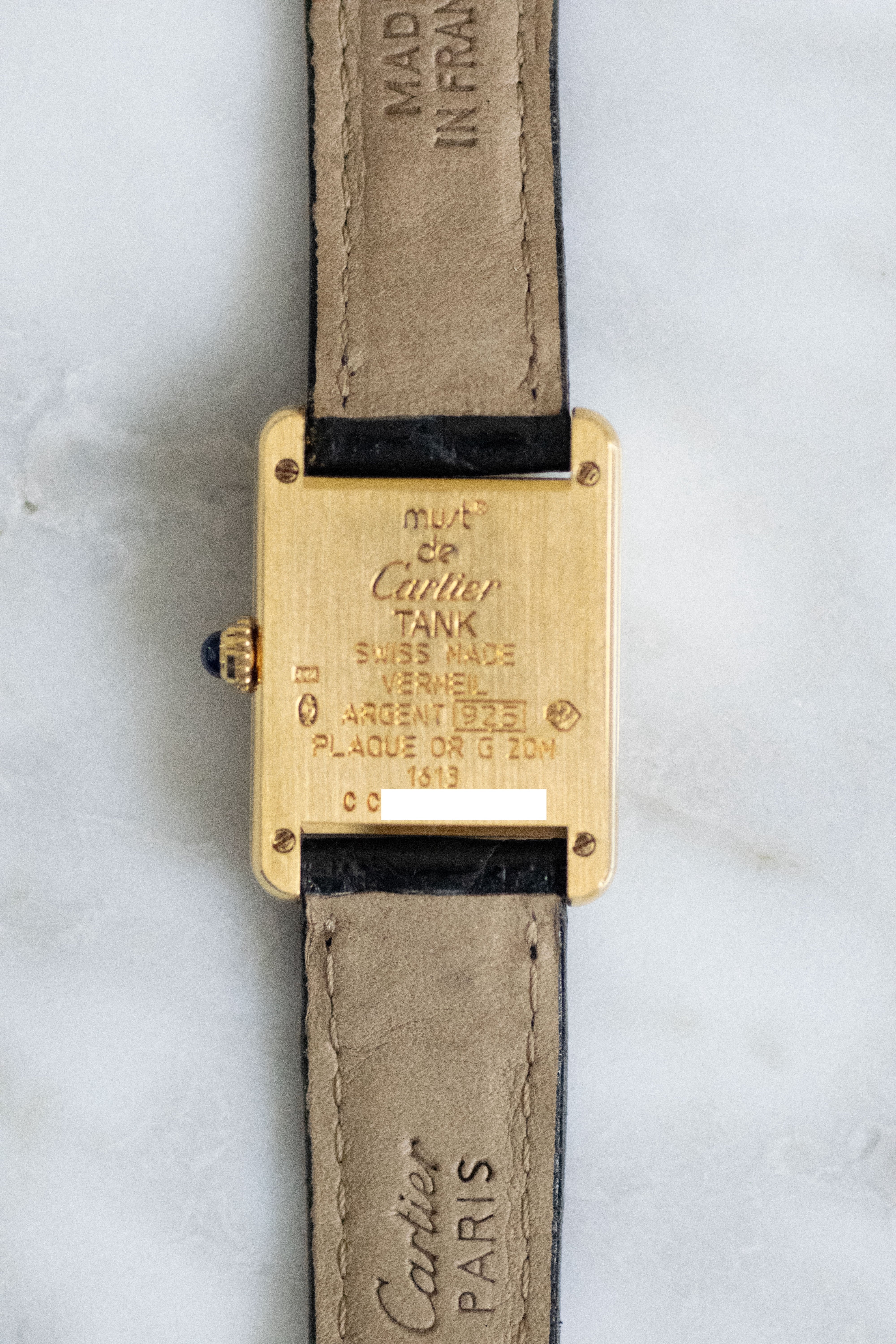 Must de Cartier Tank Ladies Vintage Watch Inner Grey SM Size Pure Silver with 18K Vermeil
