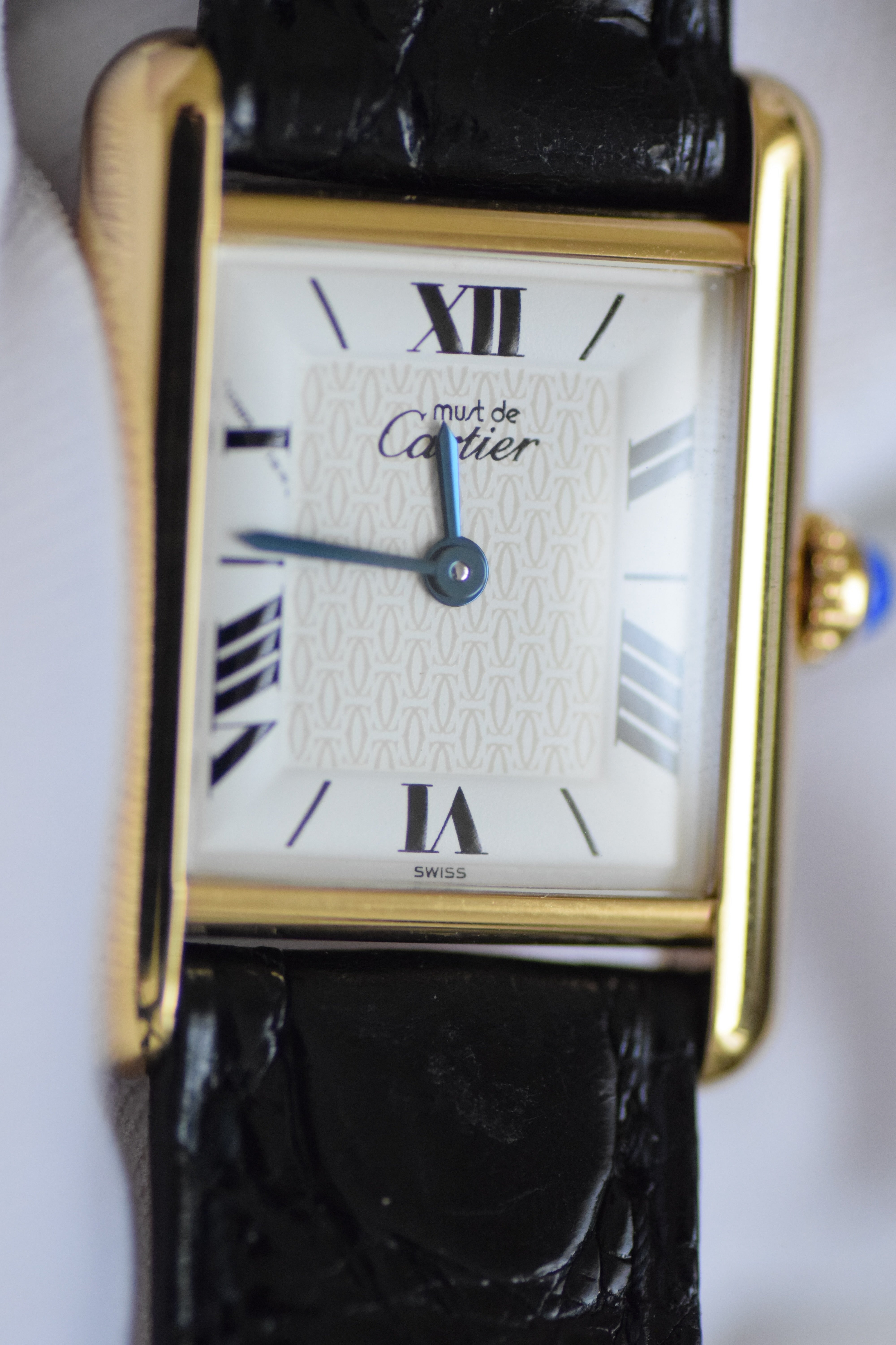 Must de Cartier Tank Ladies Vintage Watch Inner Grey SM Size Pure Silver with 18K Vermeil