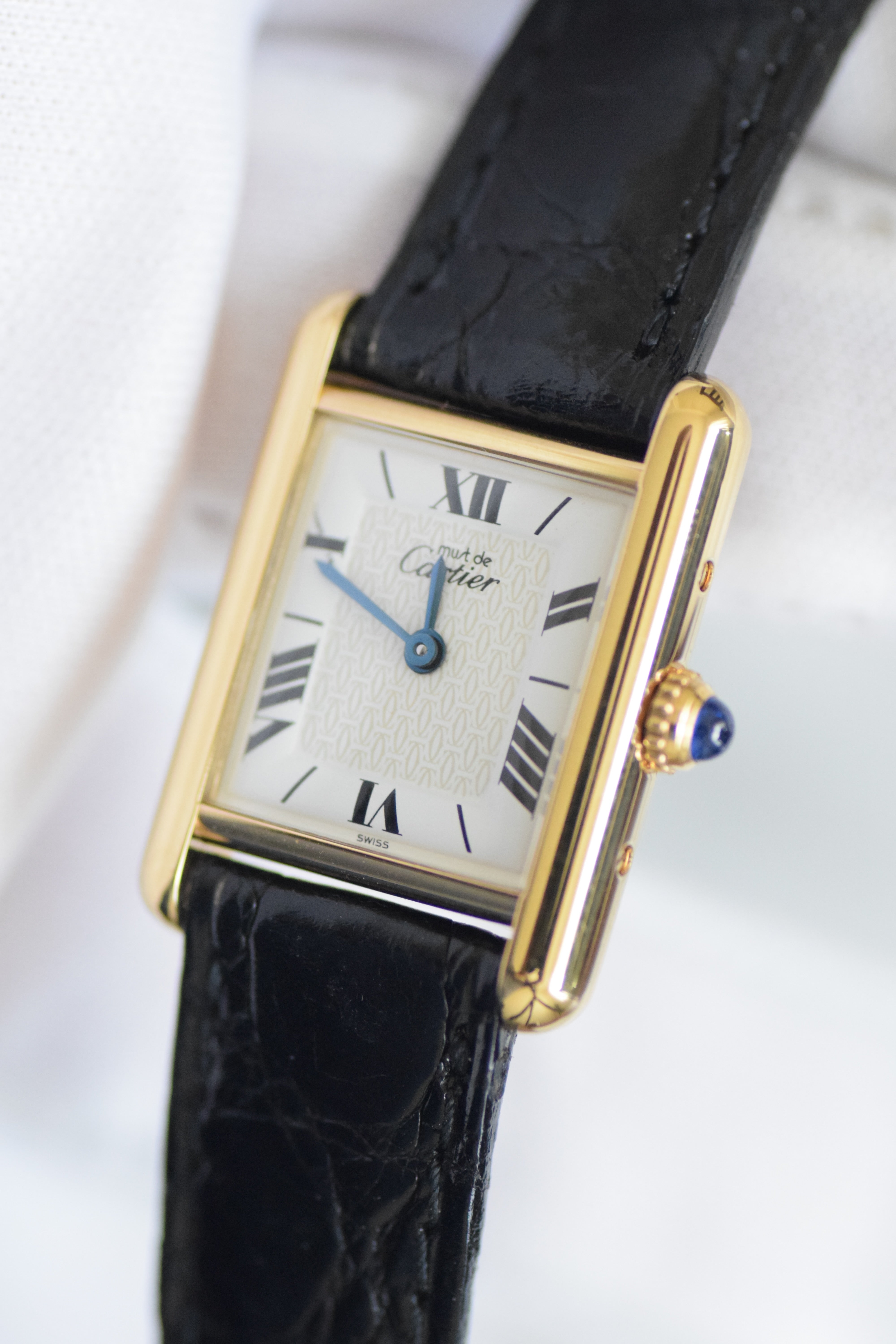 Must de Cartier Tank Ladies Vintage Watch Inner Grey SM Size Pure Silver with 18K Vermeil