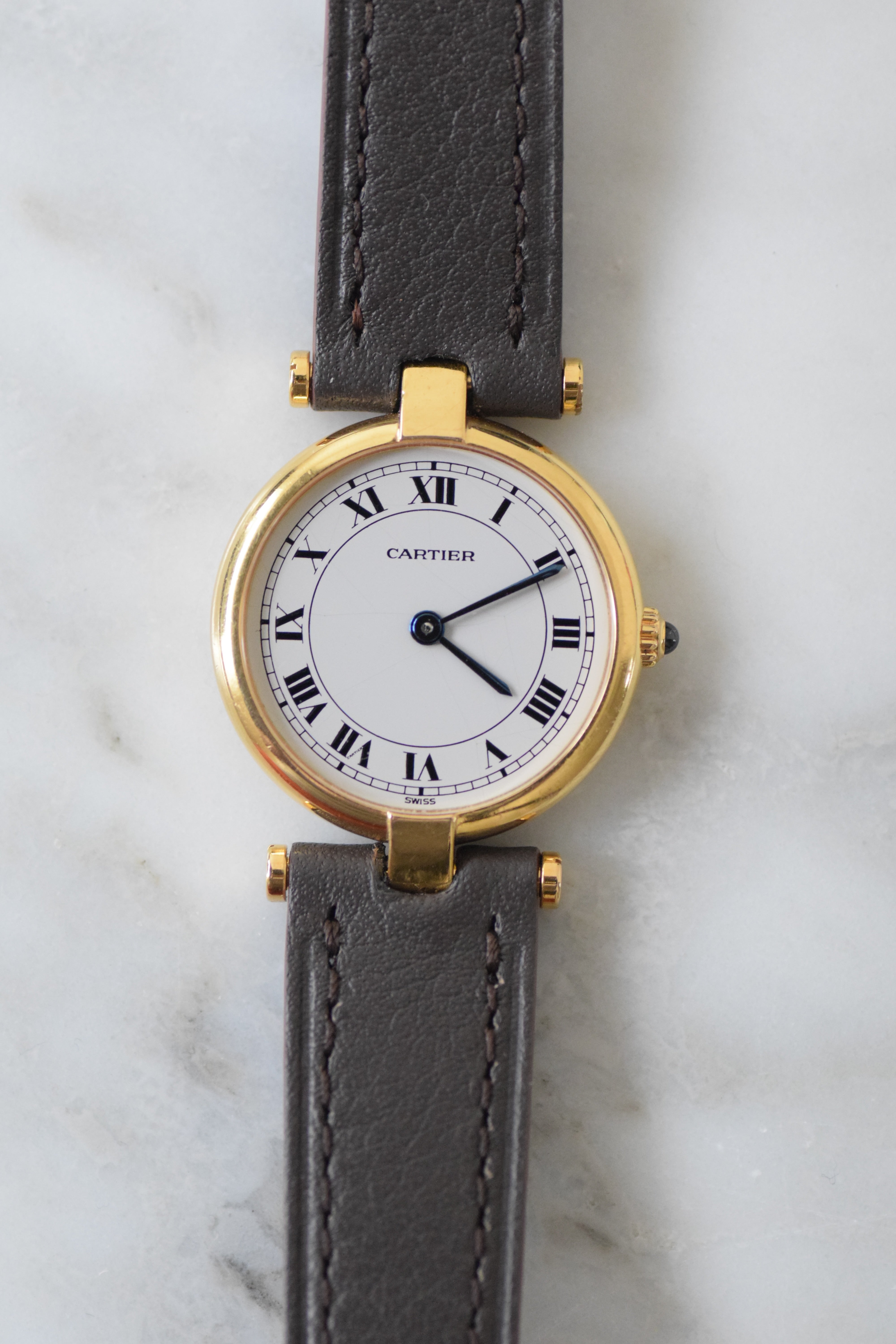 Cartier watch Vendome with Arabic numerals, small and medium size, sterling silver with vermeil