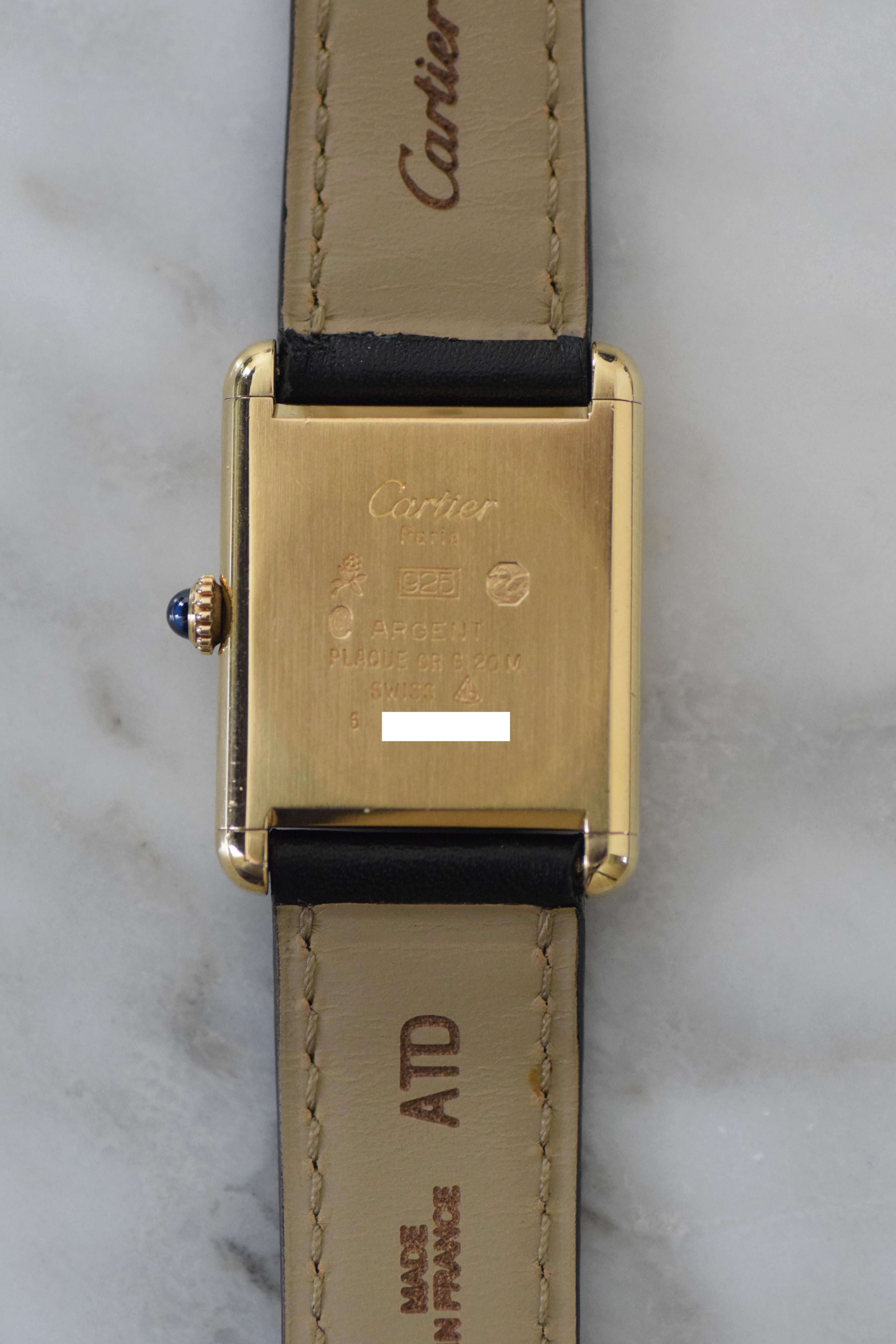 Must de Cartier Tank Vintage Watch, Ivory, Large Size, Hand-wound, Pure Silver with 18K Vermeil