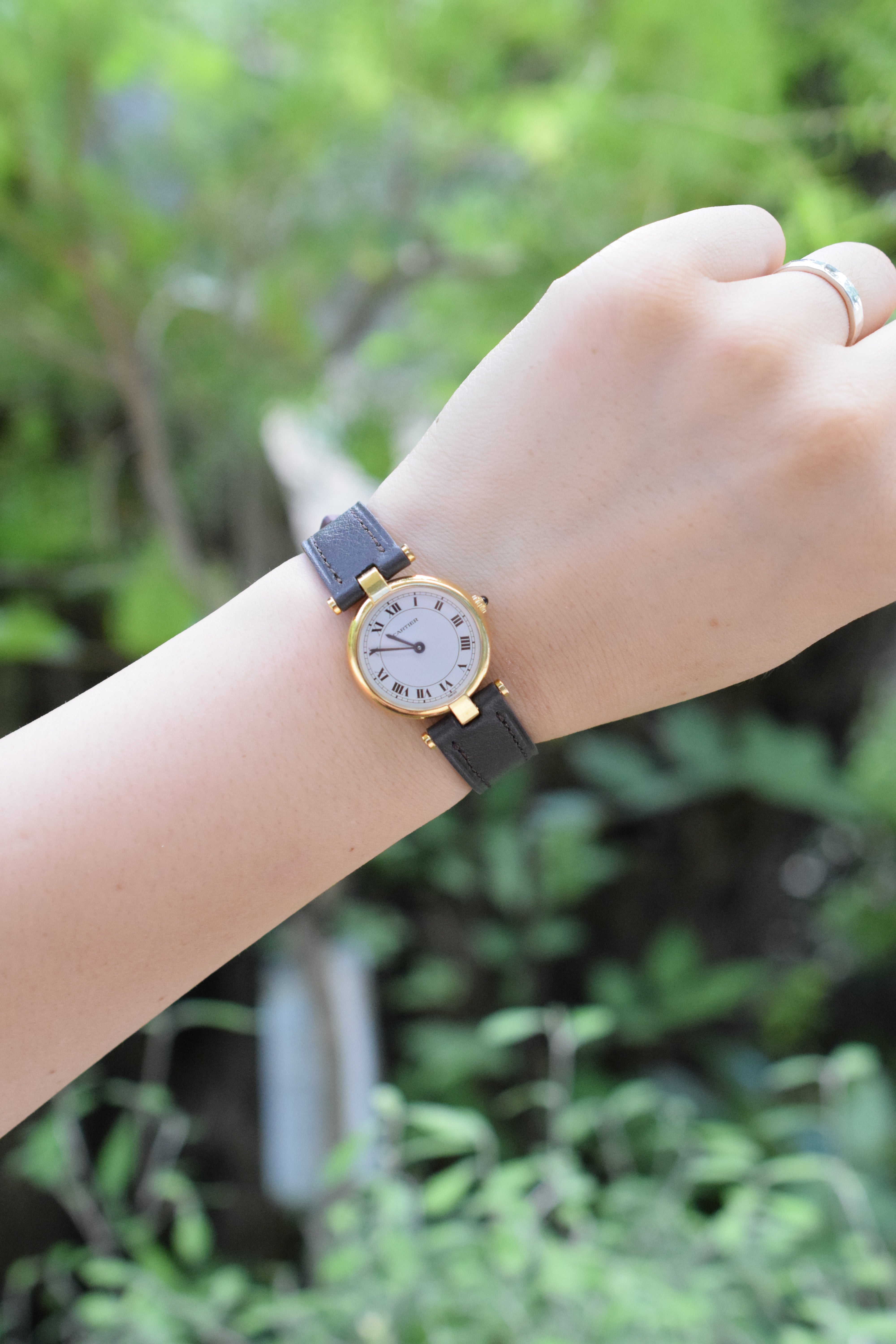 Cartier watch Vendome with Arabic numerals, small and medium size, sterling silver with vermeil