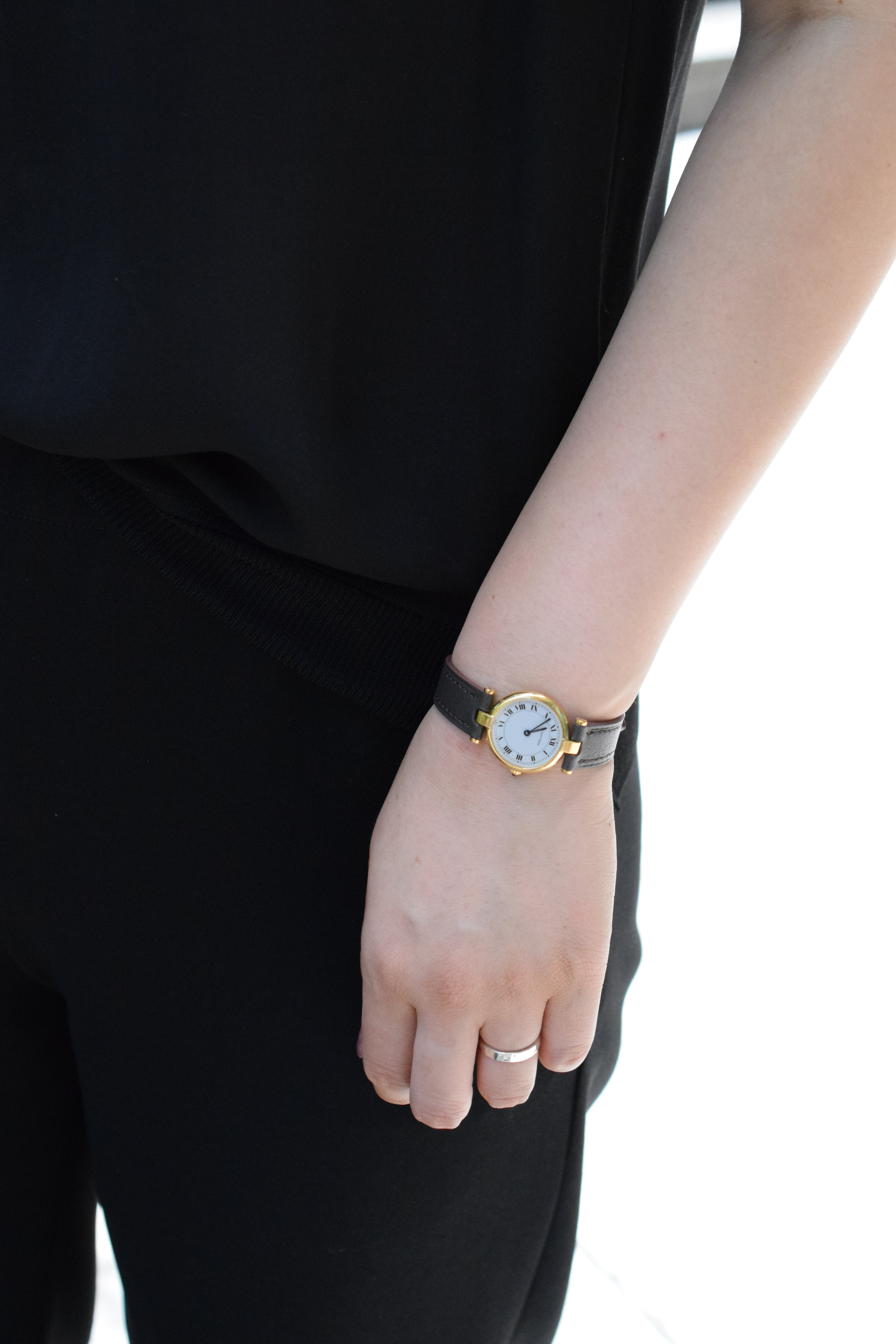 Cartier watch Vendome with Arabic numerals, small and medium size, sterling silver with vermeil