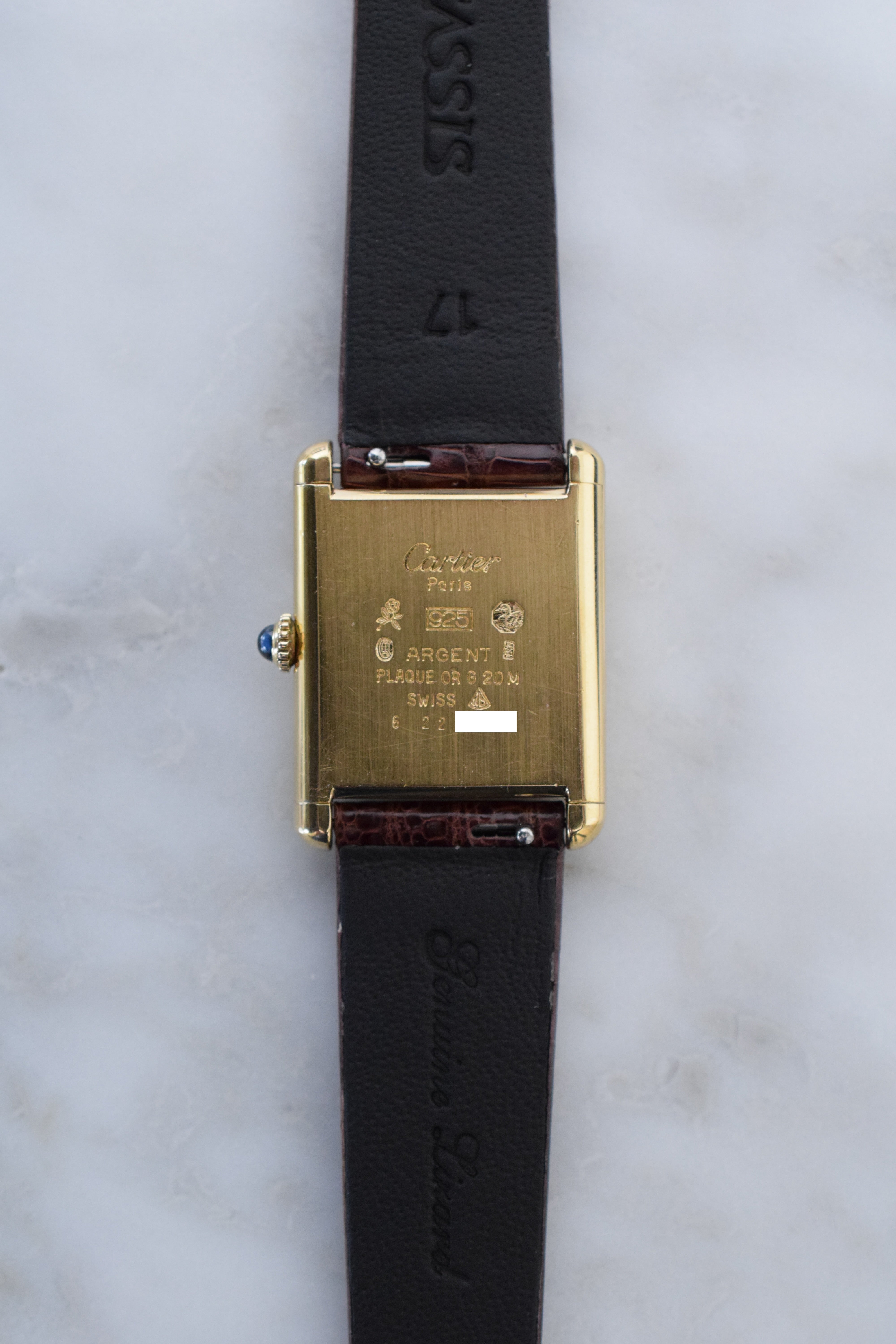Must de Cartier Tank Vintage Watch Ivory LM Size Quartz Pure Silver with 18K Vermeil