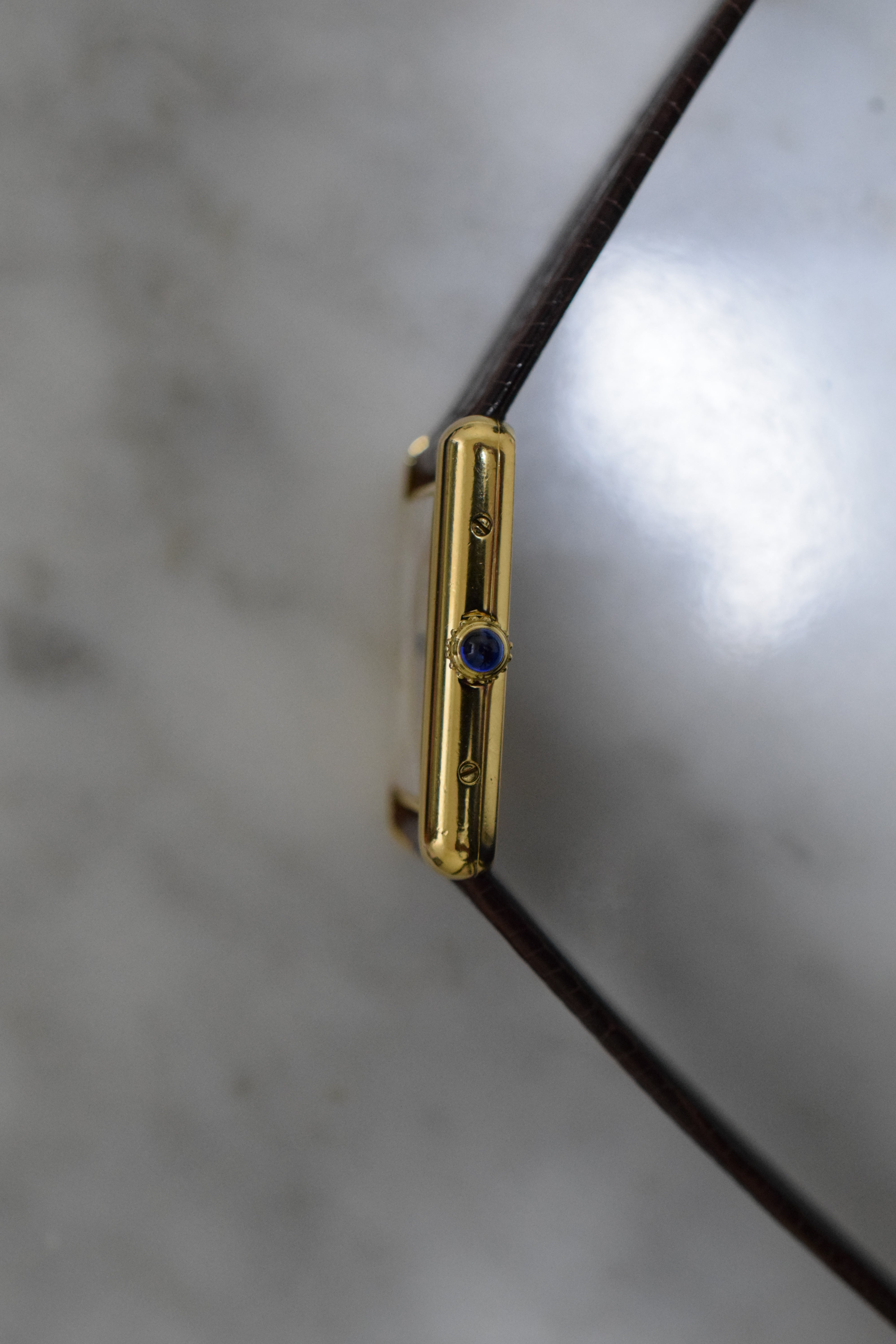 Must de Cartier Tank Vintage Watch Ivory LM Size Quartz Pure Silver with 18K Vermeil