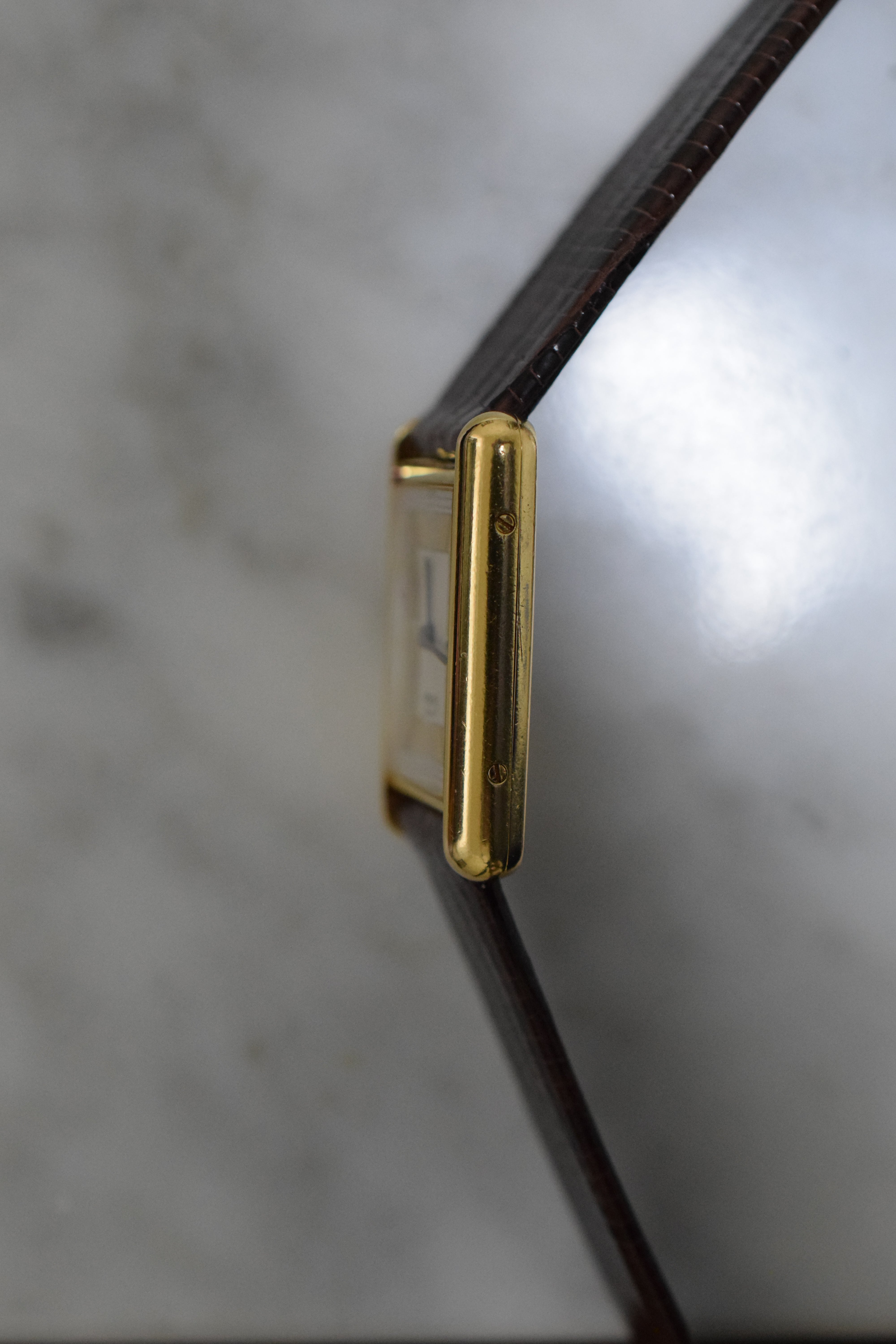 Must de Cartier Tank Vintage Watch Ivory LM Size Quartz Pure Silver with 18K Vermeil