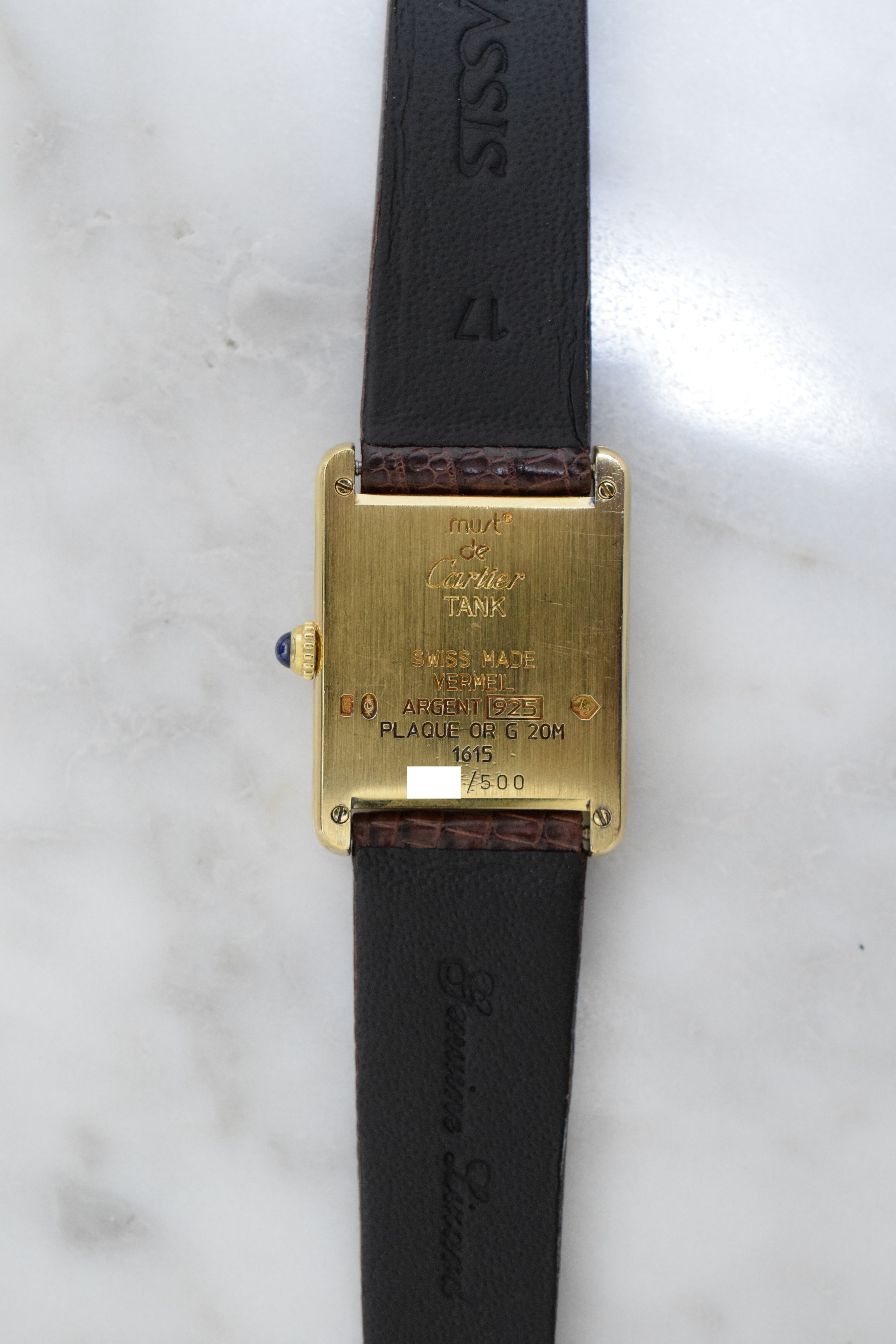 Must de Cartier Tank Vintage Watch Ivory LM Size Quartz Pure Silver with 18K Vermeil