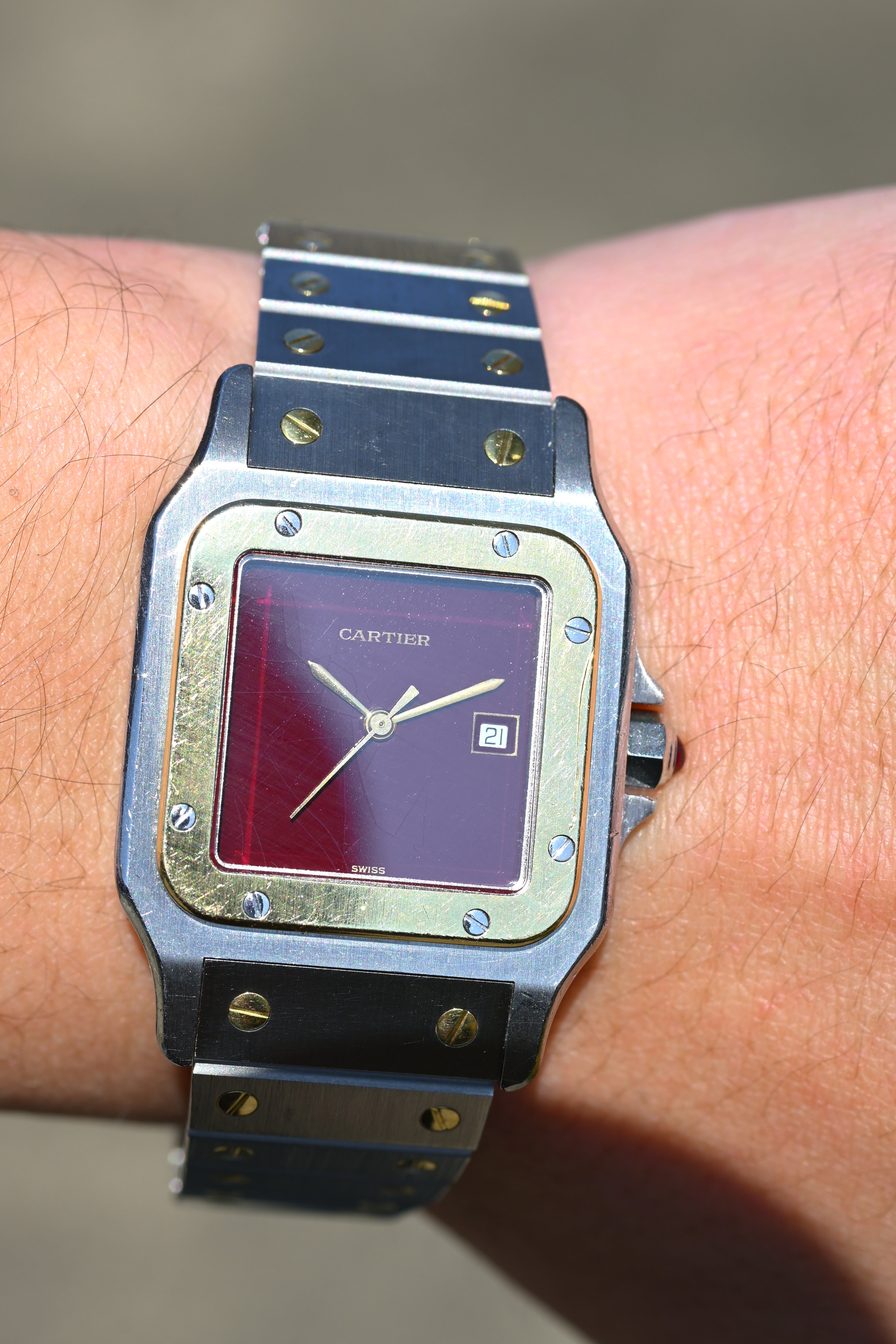 "International Warranty Included" Cartier Santos Galbe LM Size Godron Bracelet Stainless Steel x Gold Combination Automatic Model Ref.2961