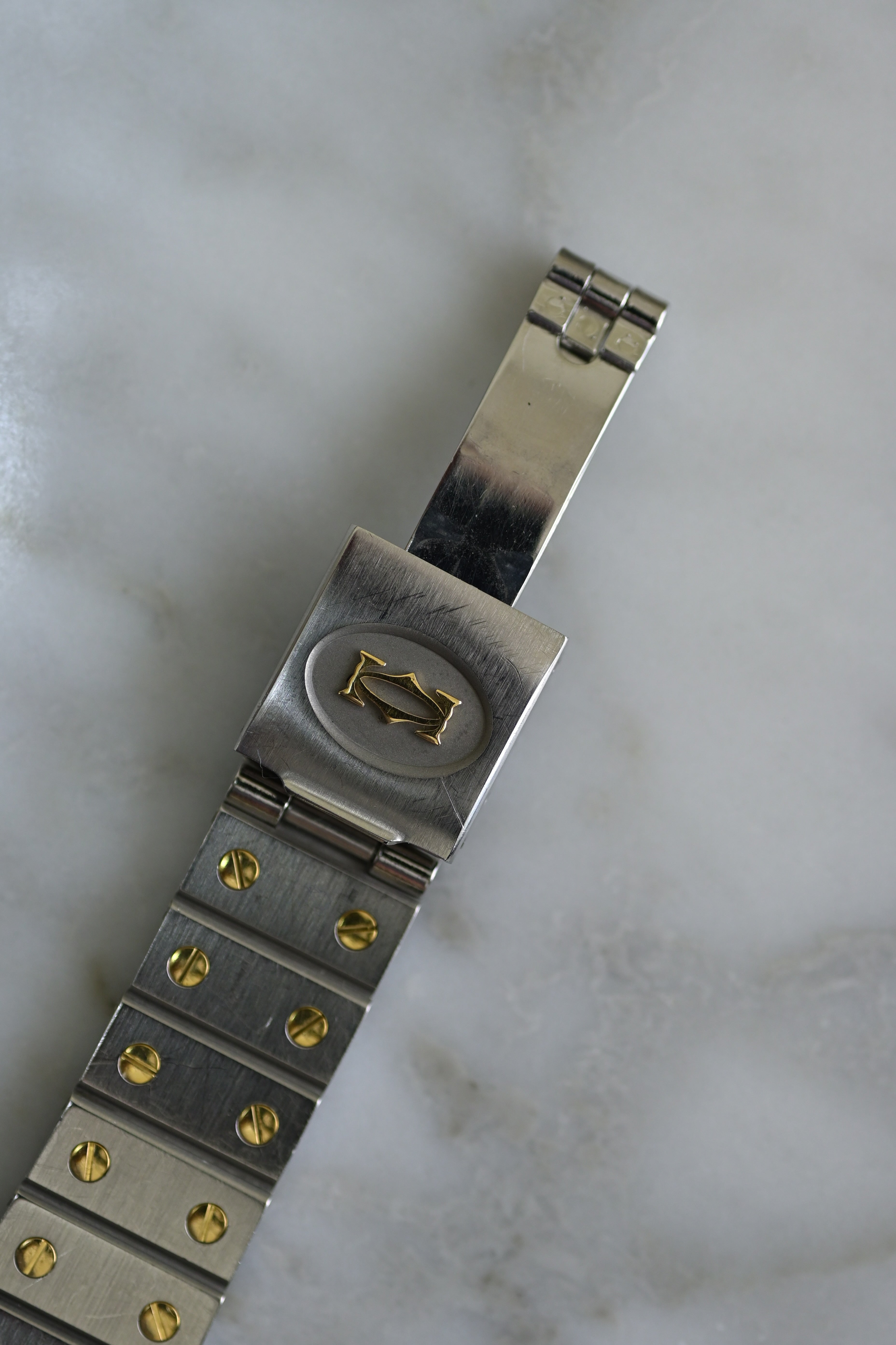 "International Warranty Included" Cartier Santos Galbe LM Size Godron Bracelet Stainless Steel x Gold Combination Automatic Model Ref.2961