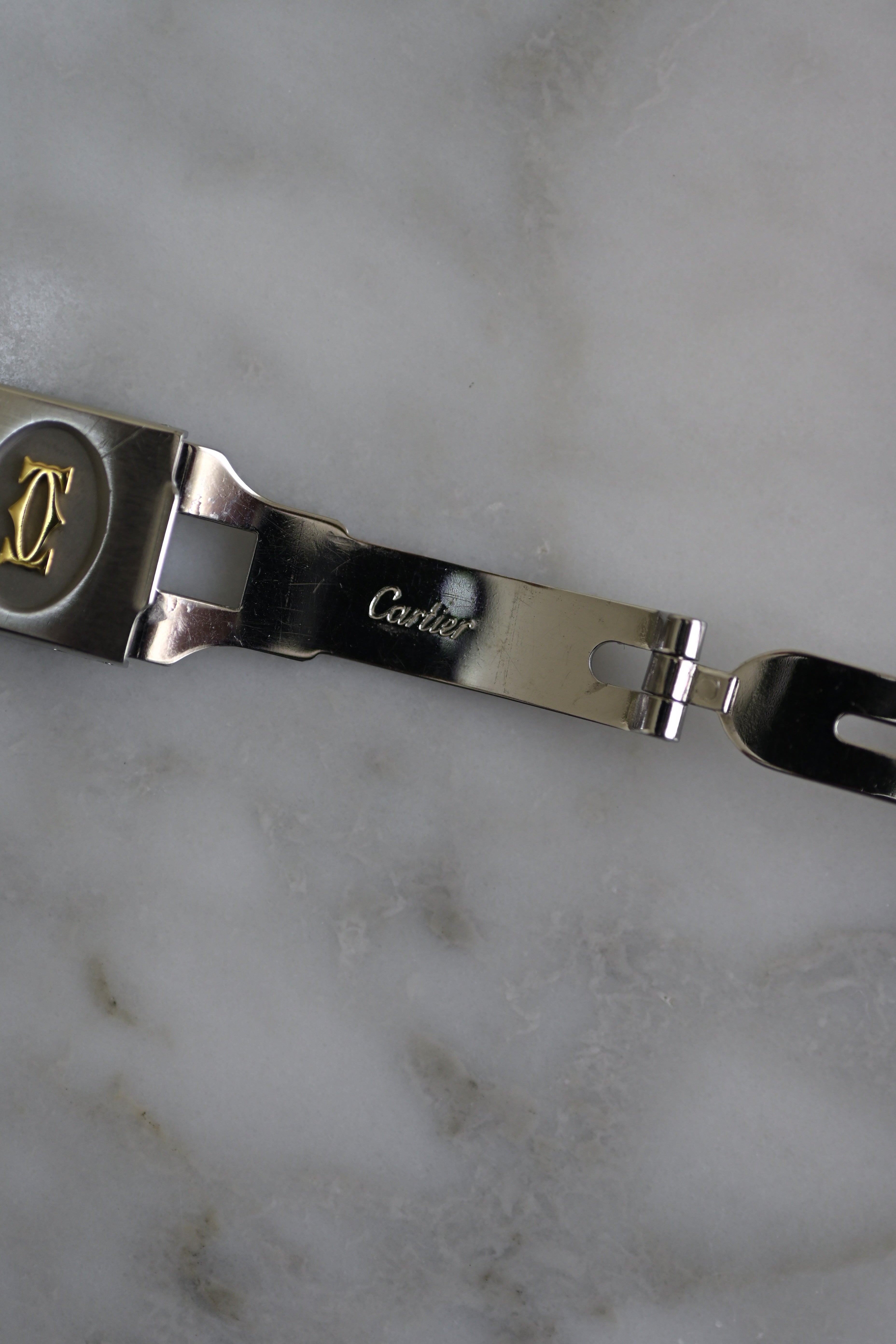 "International Warranty Included" Cartier Santos Galbe LM Size Godron Bracelet Stainless Steel x Gold Combination Automatic Model Ref.2961