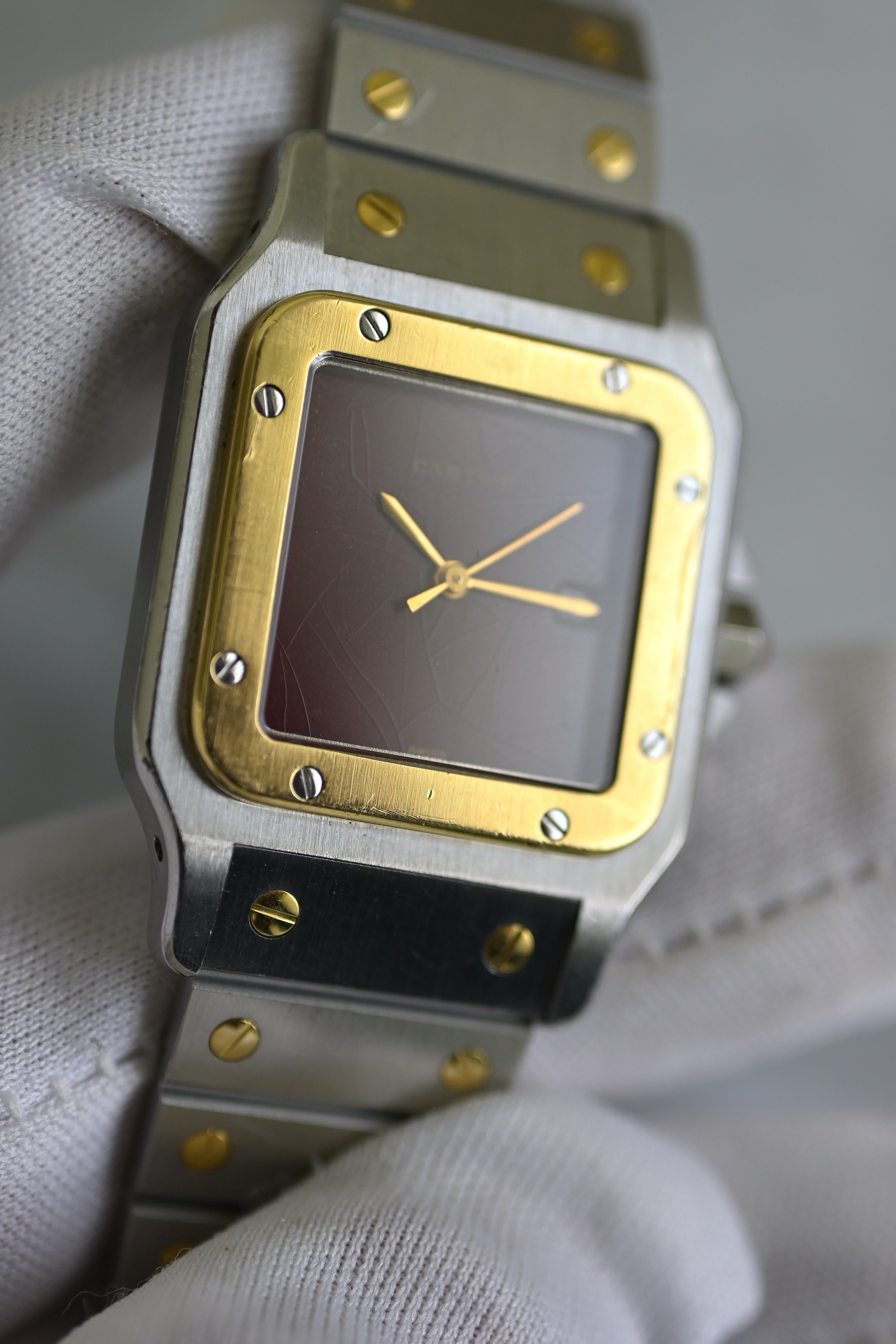 "International Warranty Included" Cartier Santos Galbe LM Size Godron Bracelet Stainless Steel x Gold Combination Automatic Model Ref.2961