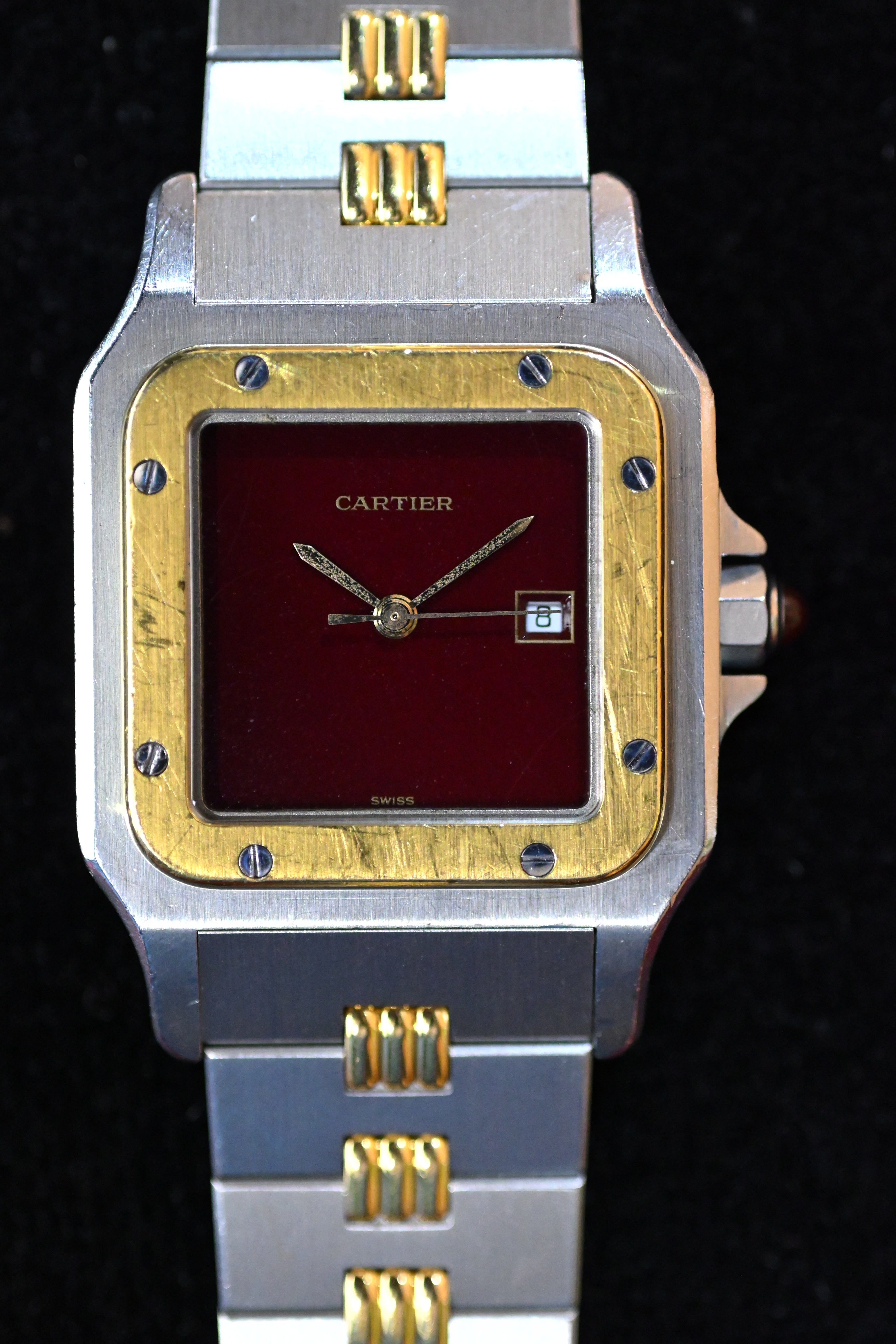 "International Warranty Included" Cartier Santos Galbe LM Size Godron Bracelet Stainless Steel x Gold Combination Automatic Model Ref.2961