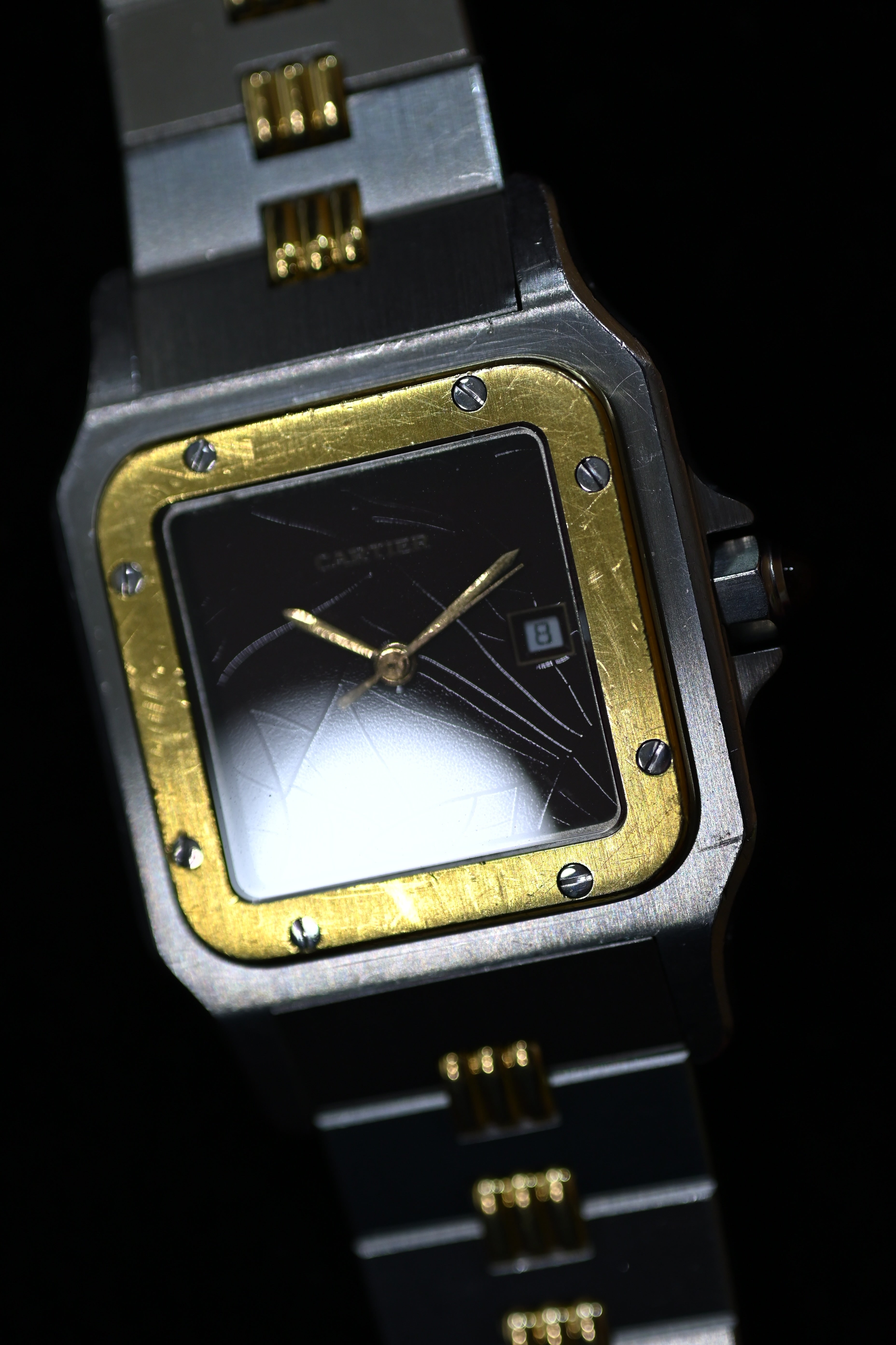 "International Warranty Included" Cartier Santos Galbe LM Size Godron Bracelet Stainless Steel x Gold Combination Automatic Model Ref.2961