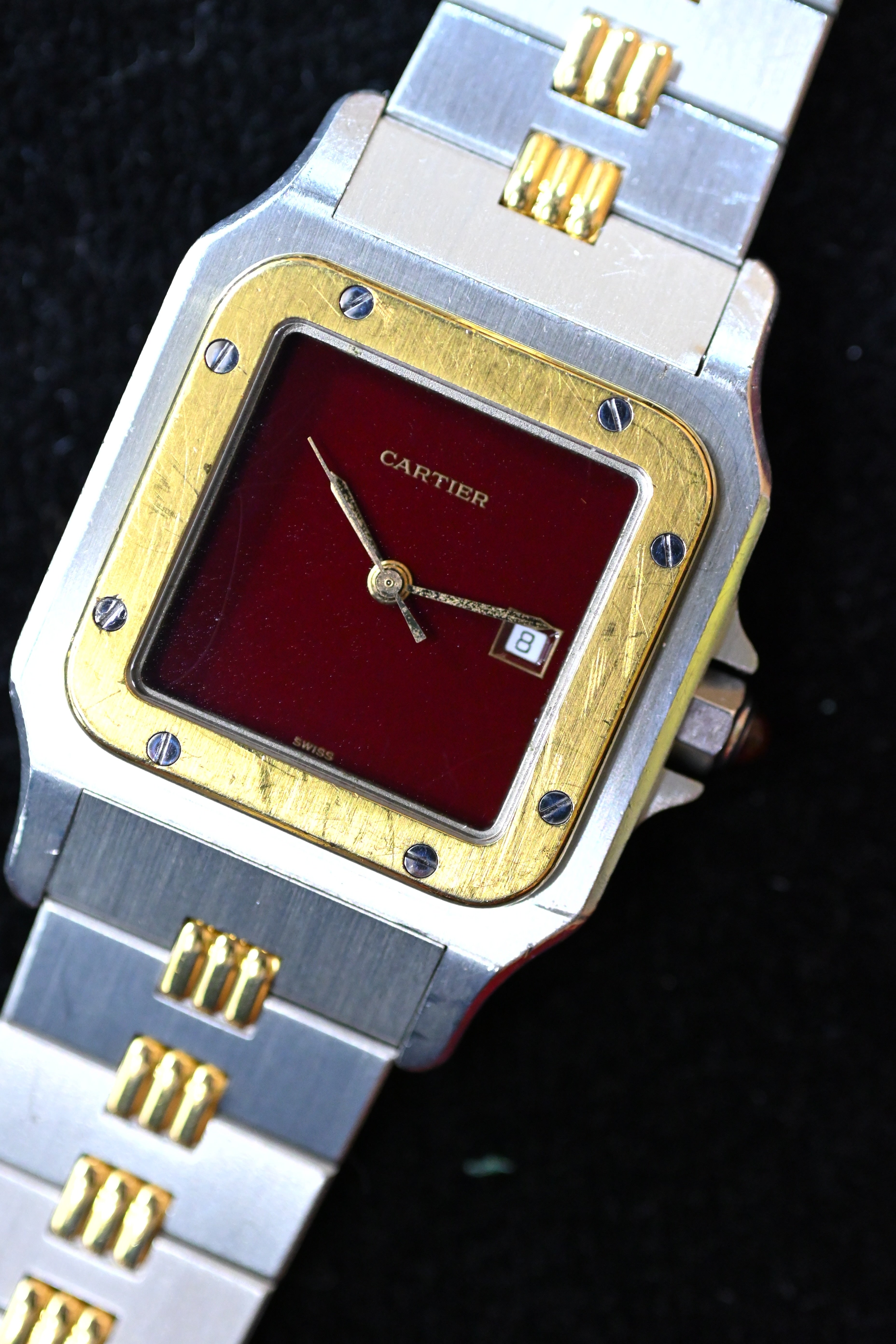 "International Warranty Included" Cartier Santos Galbe LM Size Godron Bracelet Stainless Steel x Gold Combination Automatic Model Ref.2961