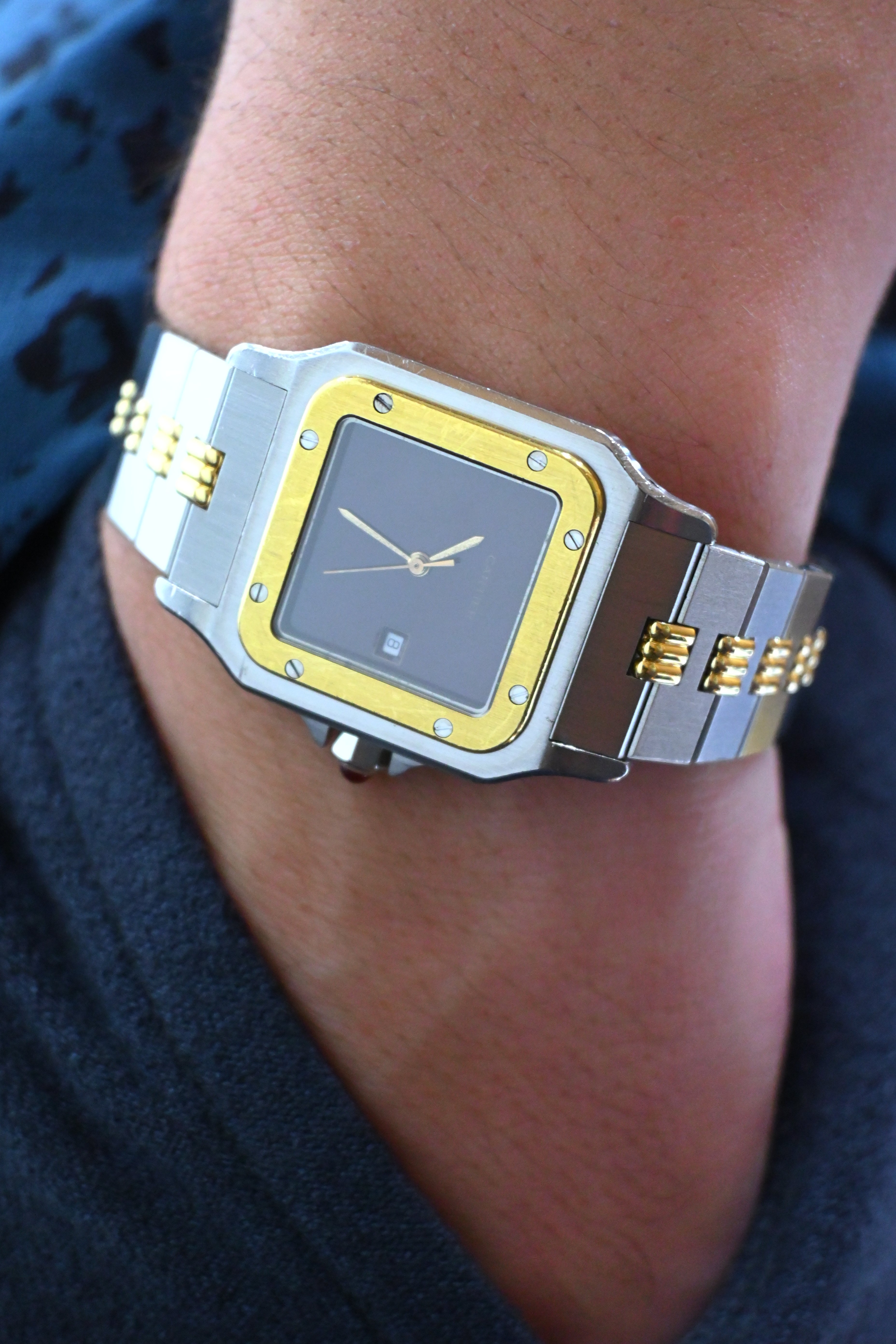 "International Warranty Included" Cartier Santos Galbe LM Size Godron Bracelet Stainless Steel x Gold Combination Automatic Model Ref.2961