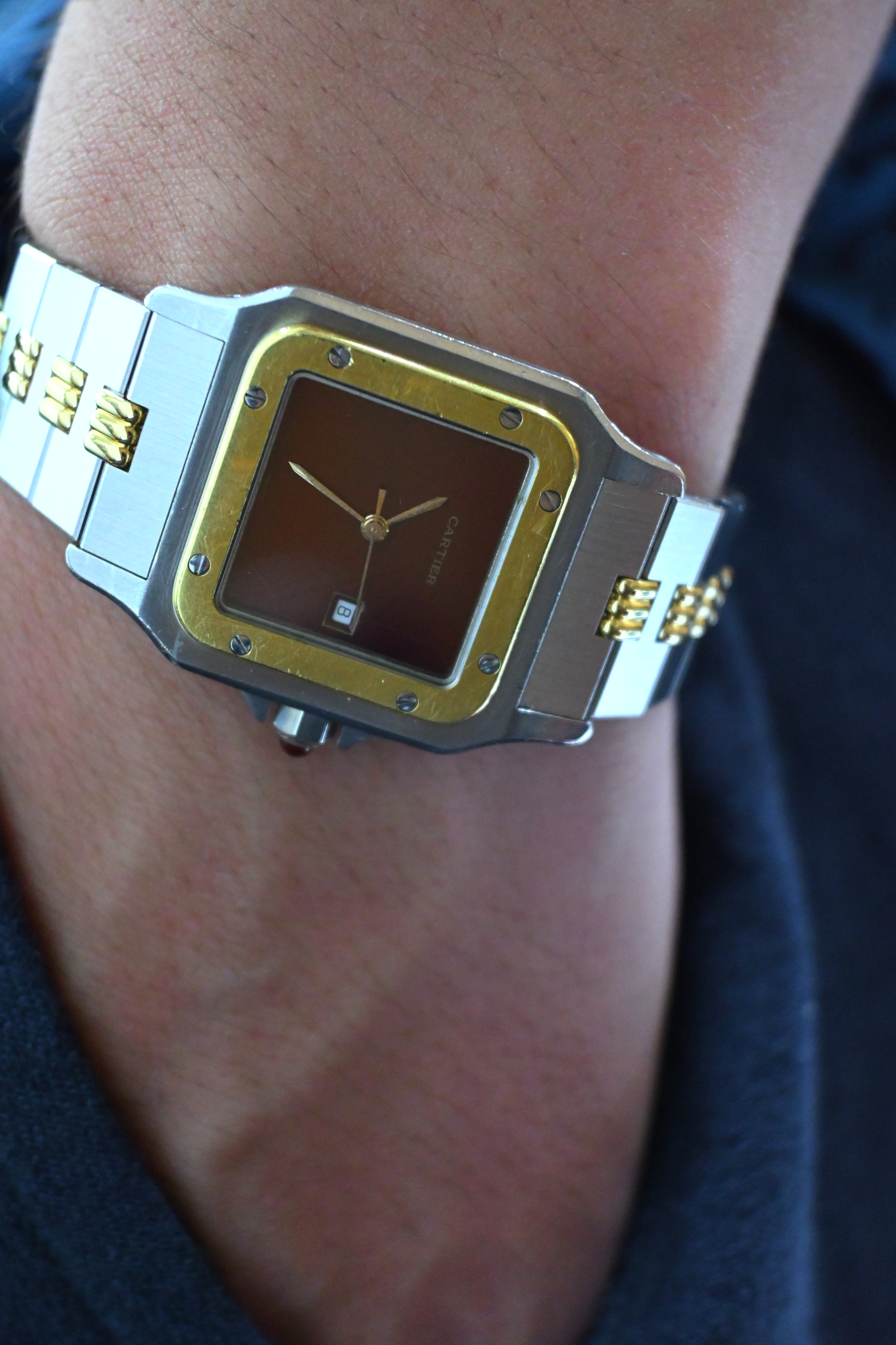 "International Warranty Included" Cartier Santos Galbe LM Size Godron Bracelet Stainless Steel x Gold Combination Automatic Model Ref.2961