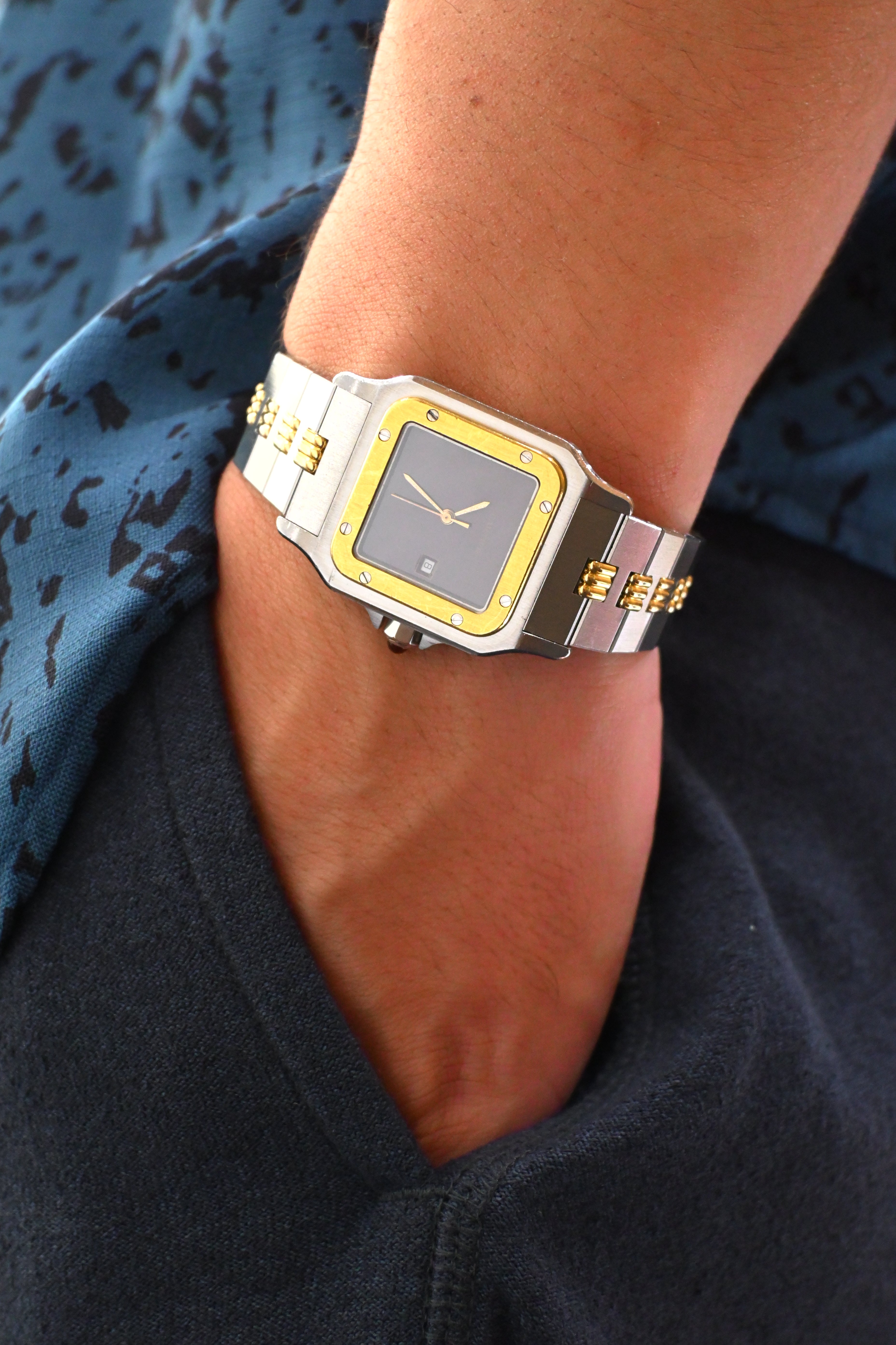 "International Warranty Included" Cartier Santos Galbe LM Size Godron Bracelet Stainless Steel x Gold Combination Automatic Model Ref.2961