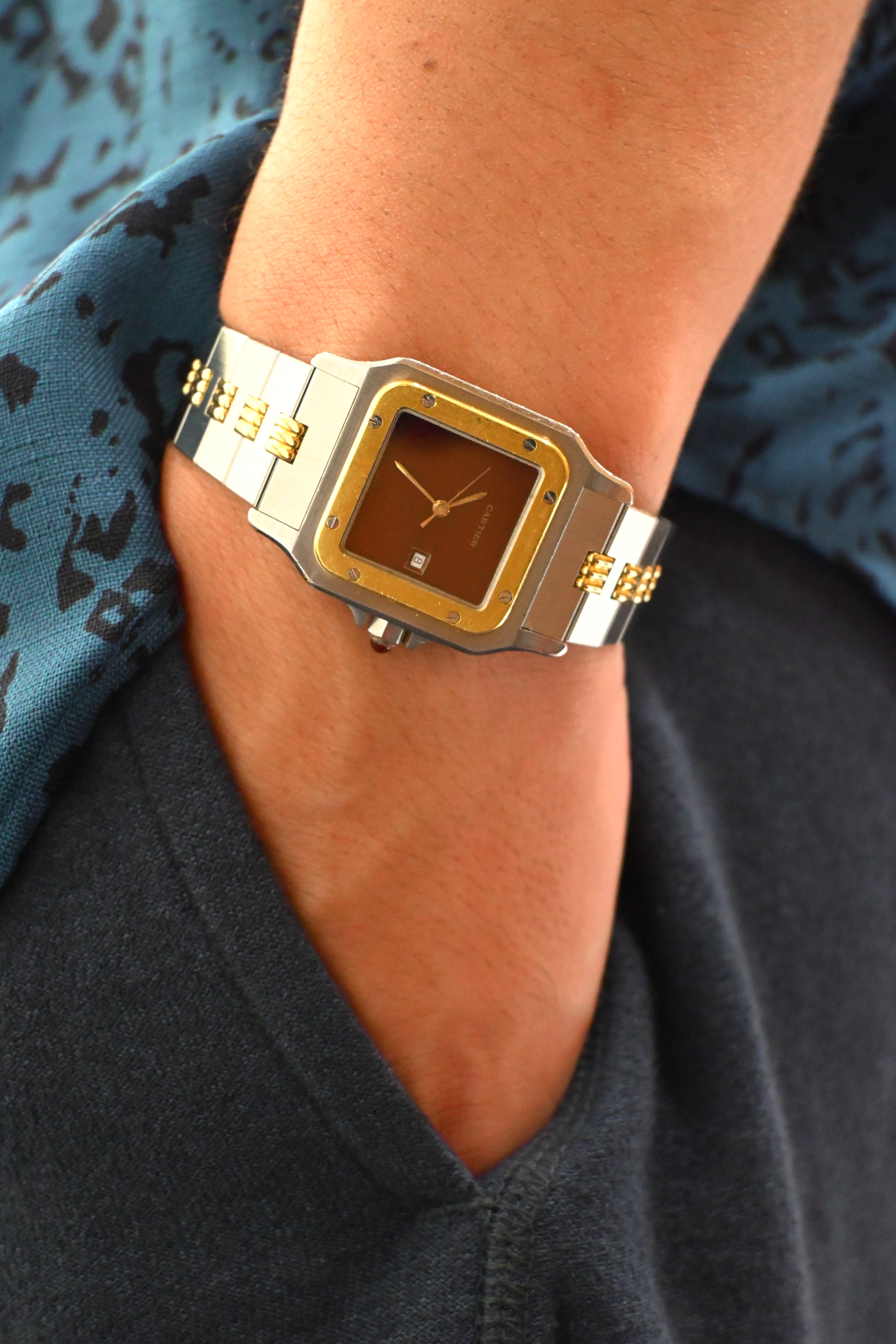 "International Warranty Included" Cartier Santos Galbe LM Size Godron Bracelet Stainless Steel x Gold Combination Automatic Model Ref.2961