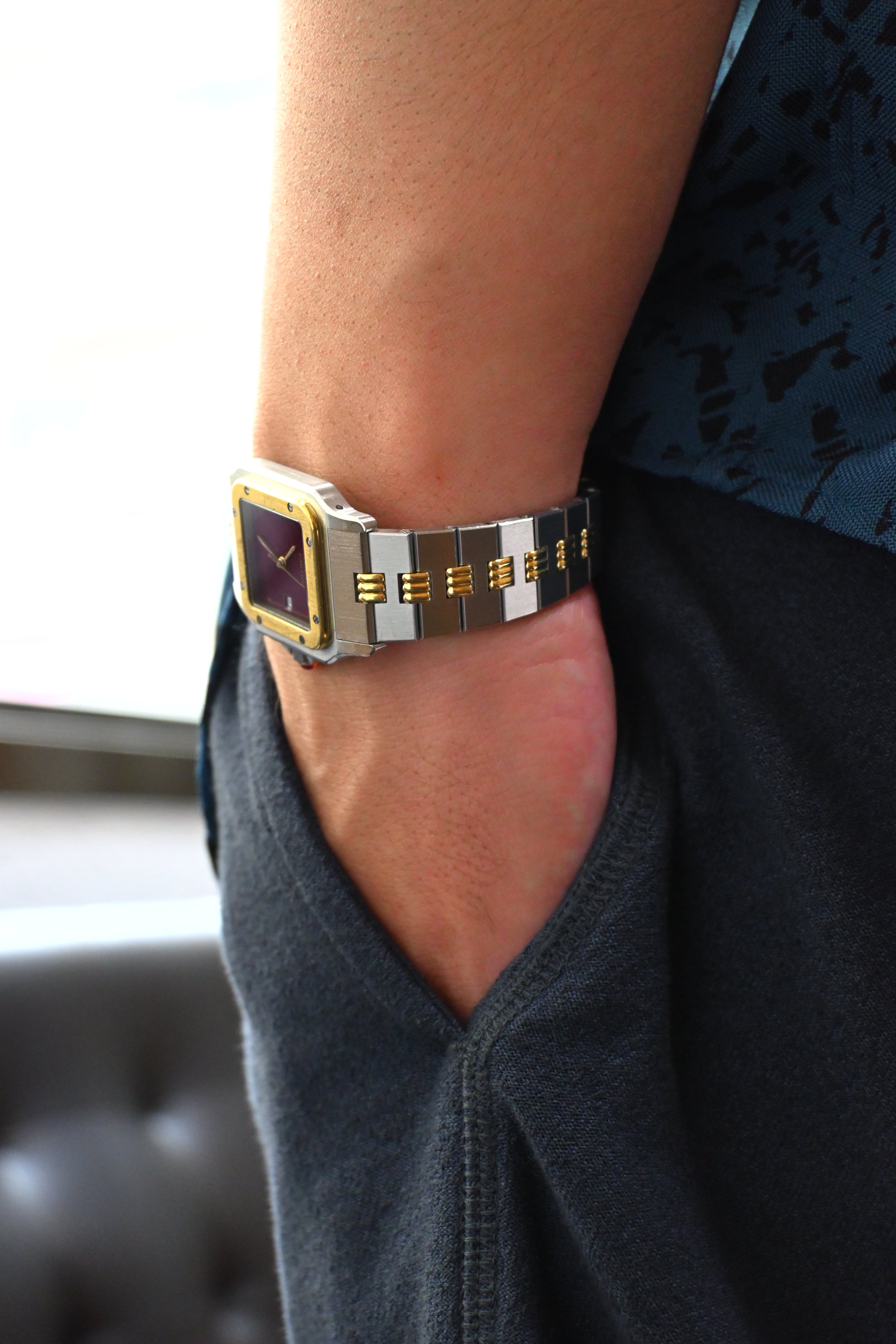 "International Warranty Included" Cartier Santos Galbe LM Size Godron Bracelet Stainless Steel x Gold Combination Automatic Model Ref.2961