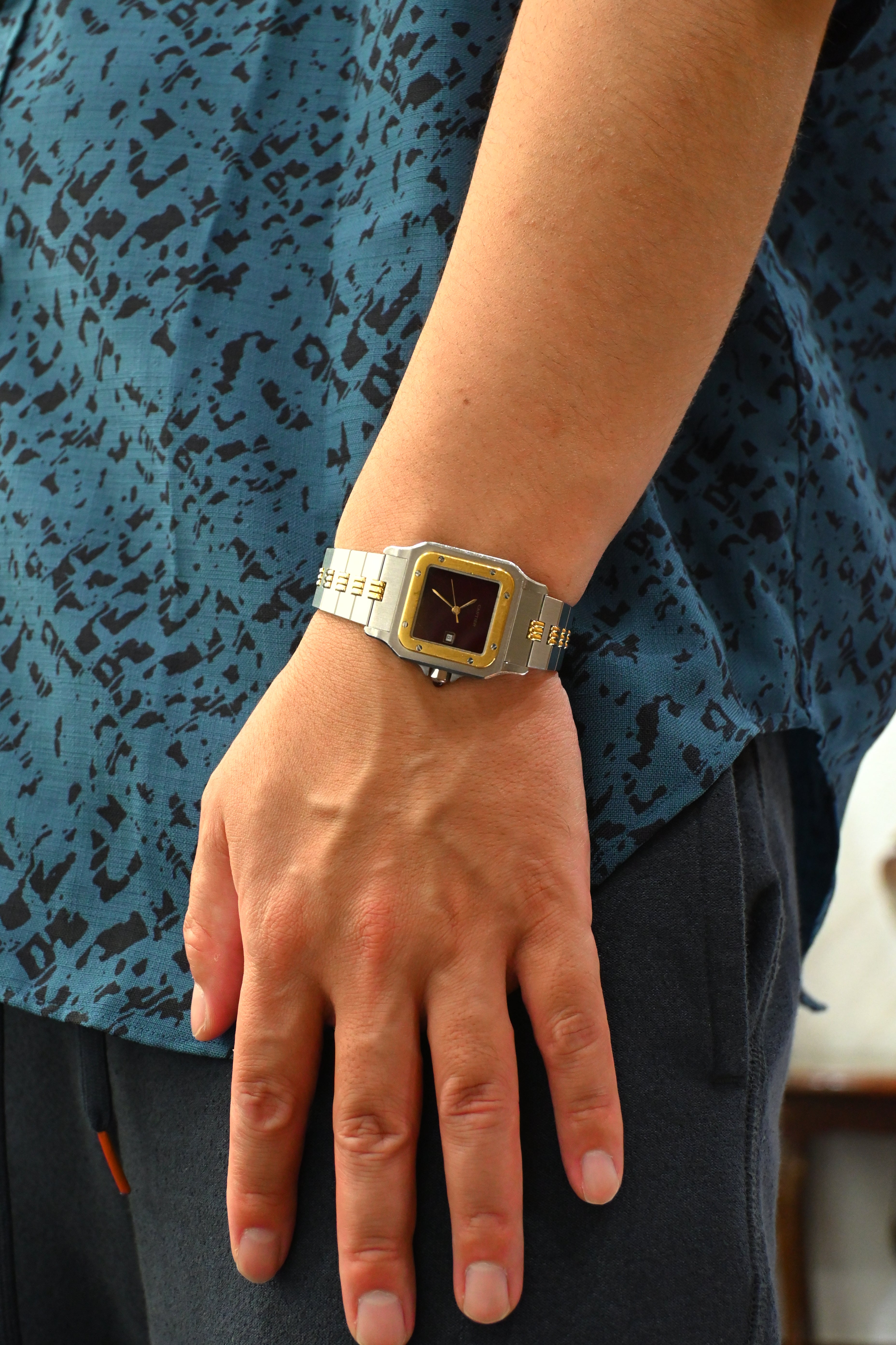 "International Warranty Included" Cartier Santos Galbe LM Size Godron Bracelet Stainless Steel x Gold Combination Automatic Model Ref.2961