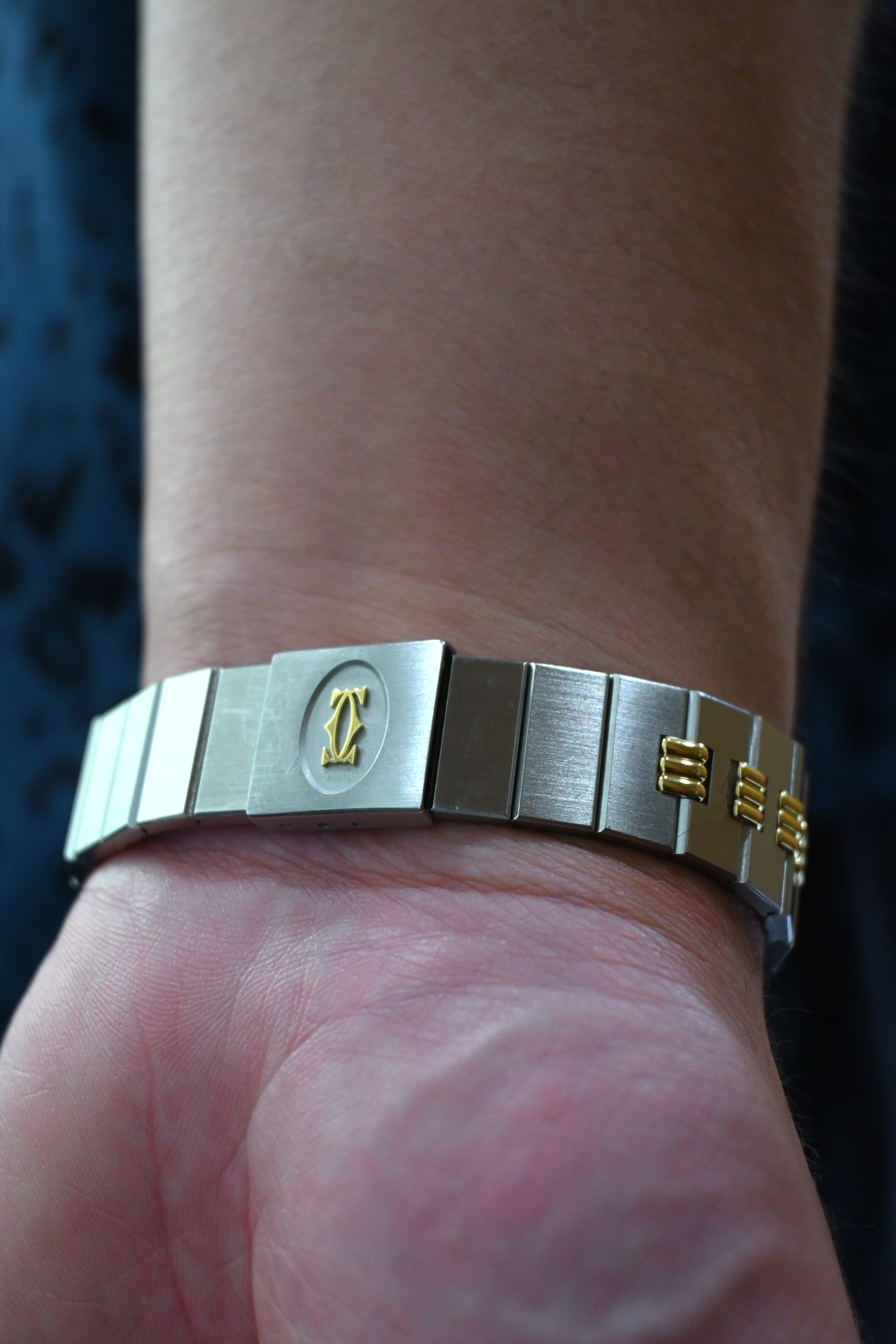 "International Warranty Included" Cartier Santos Galbe LM Size Godron Bracelet Stainless Steel x Gold Combination Automatic Model Ref.2961