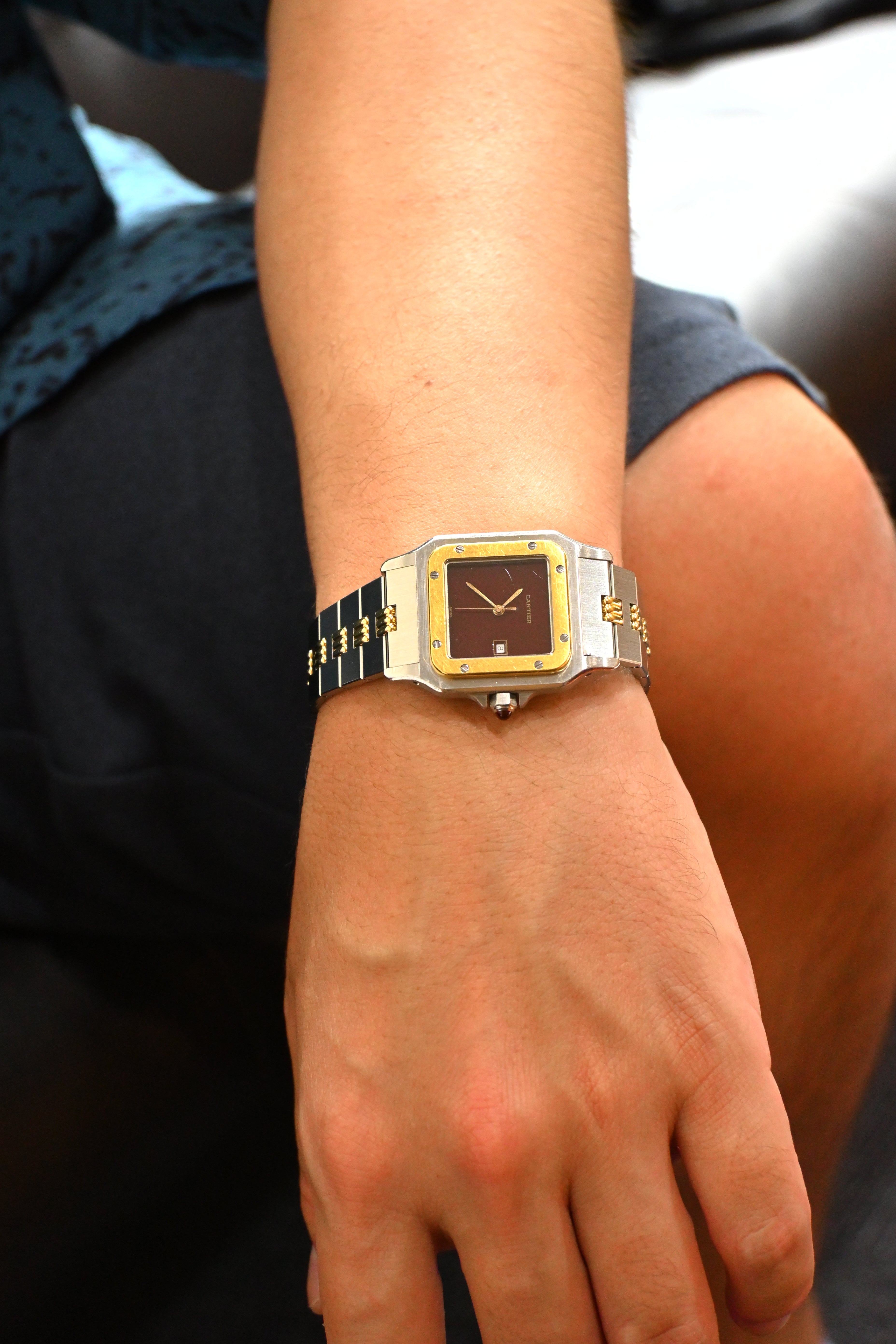 "International Warranty Included" Cartier Santos Galbe LM Size Godron Bracelet Stainless Steel x Gold Combination Automatic Model Ref.2961