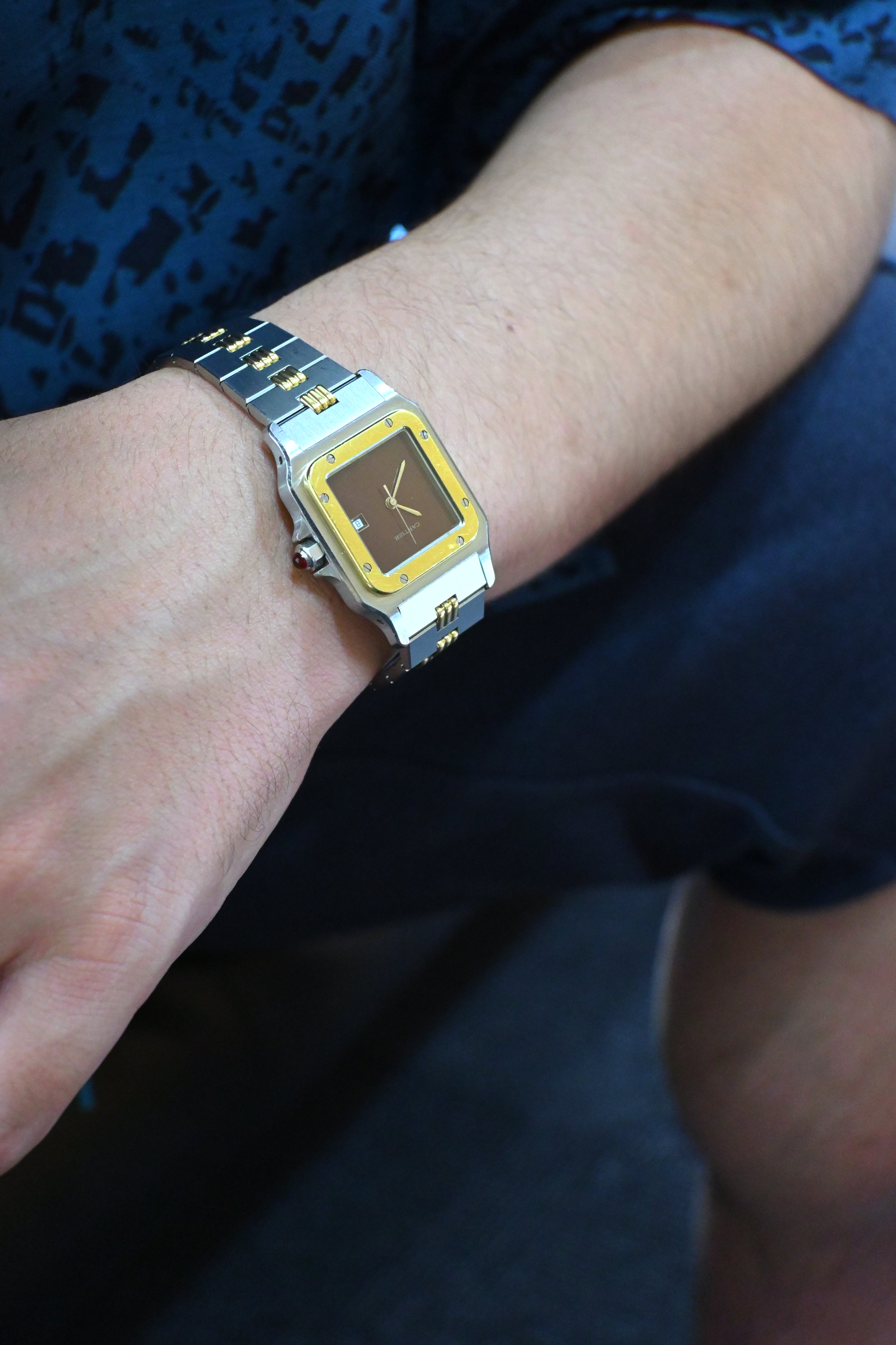 "International Warranty Included" Cartier Santos Galbe LM Size Godron Bracelet Stainless Steel x Gold Combination Automatic Model Ref.2961