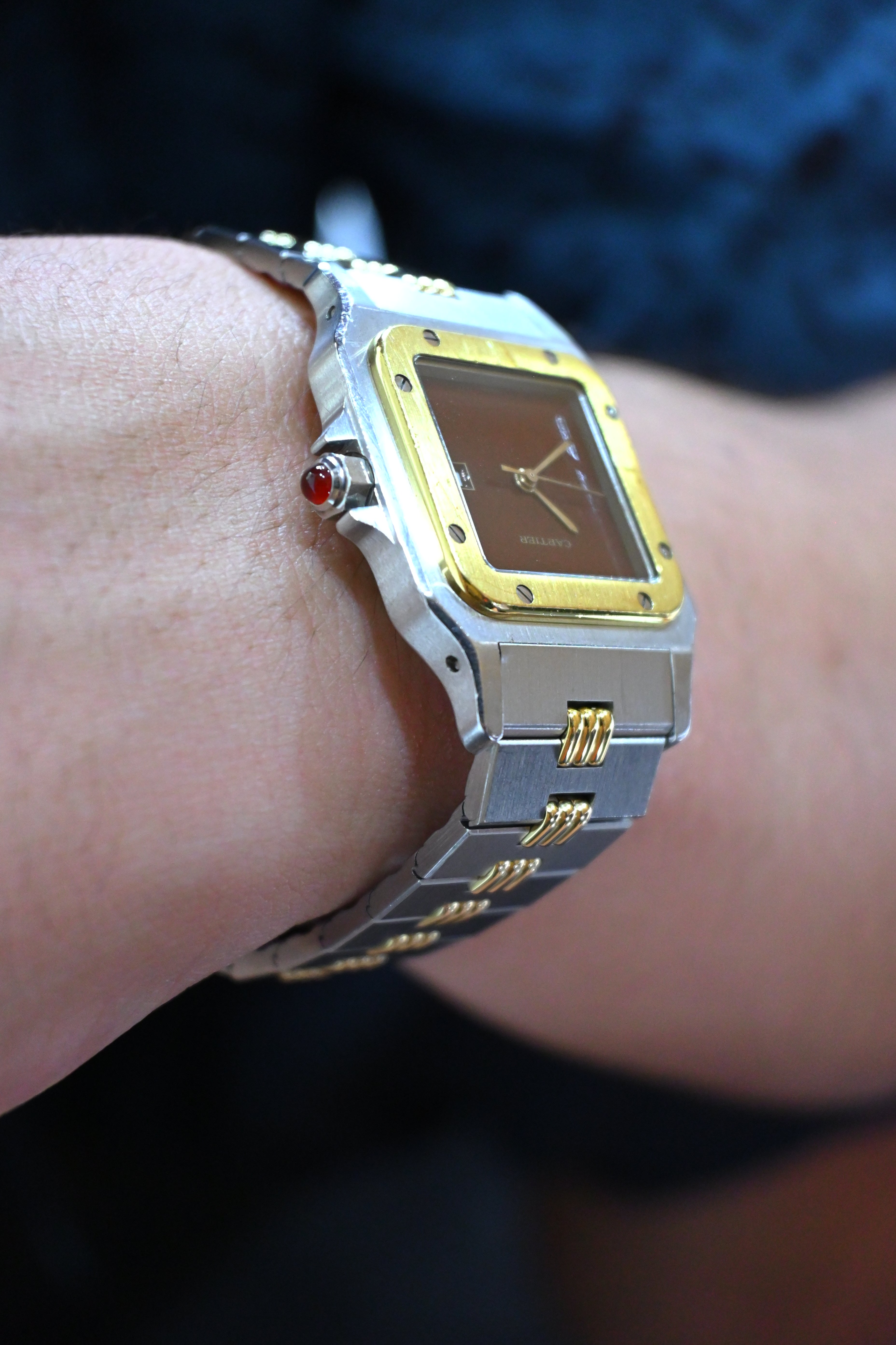"International Warranty Included" Cartier Santos Galbe LM Size Godron Bracelet Stainless Steel x Gold Combination Automatic Model Ref.2961