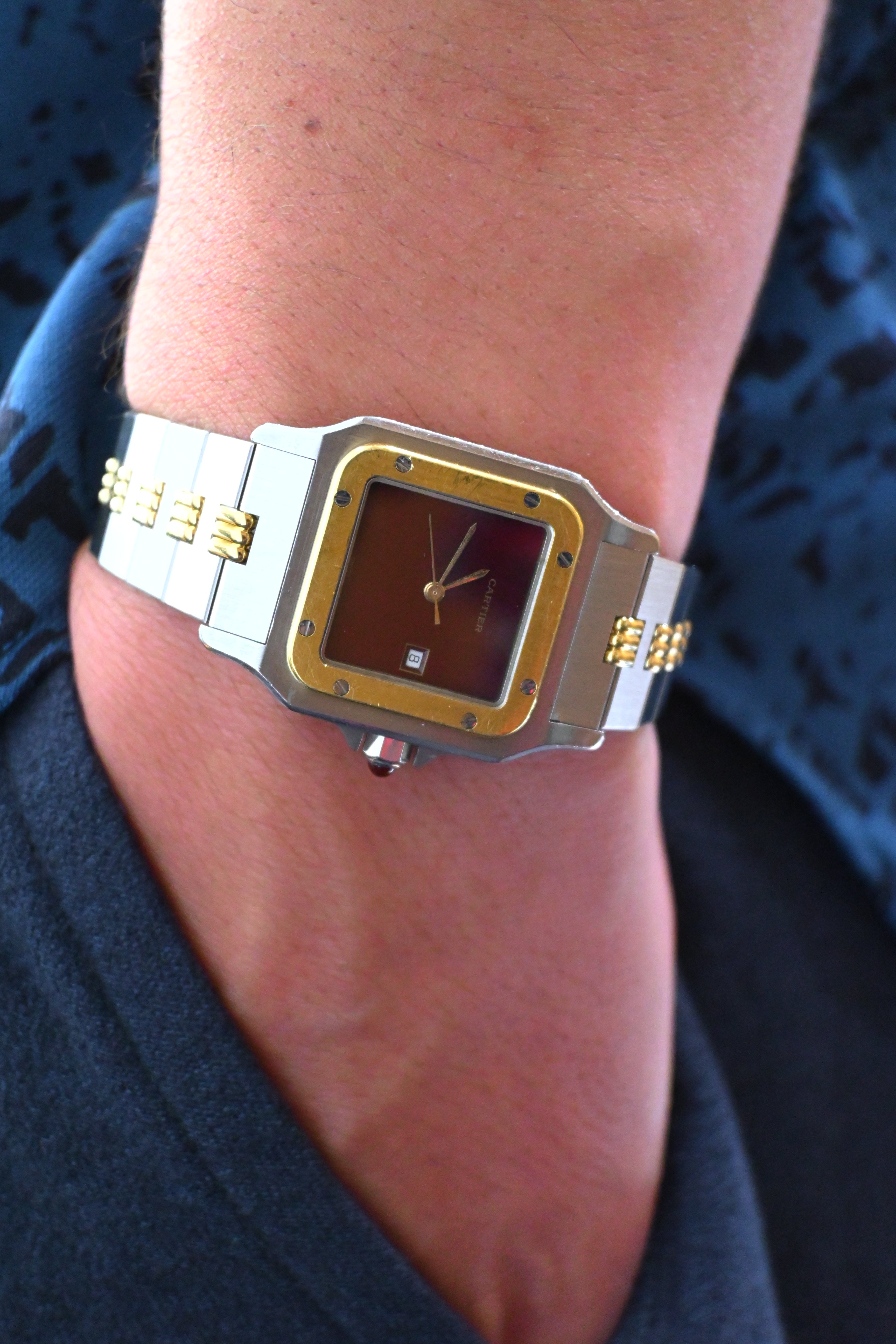 "International Warranty Included" Cartier Santos Galbe LM Size Godron Bracelet Stainless Steel x Gold Combination Automatic Model Ref.2961