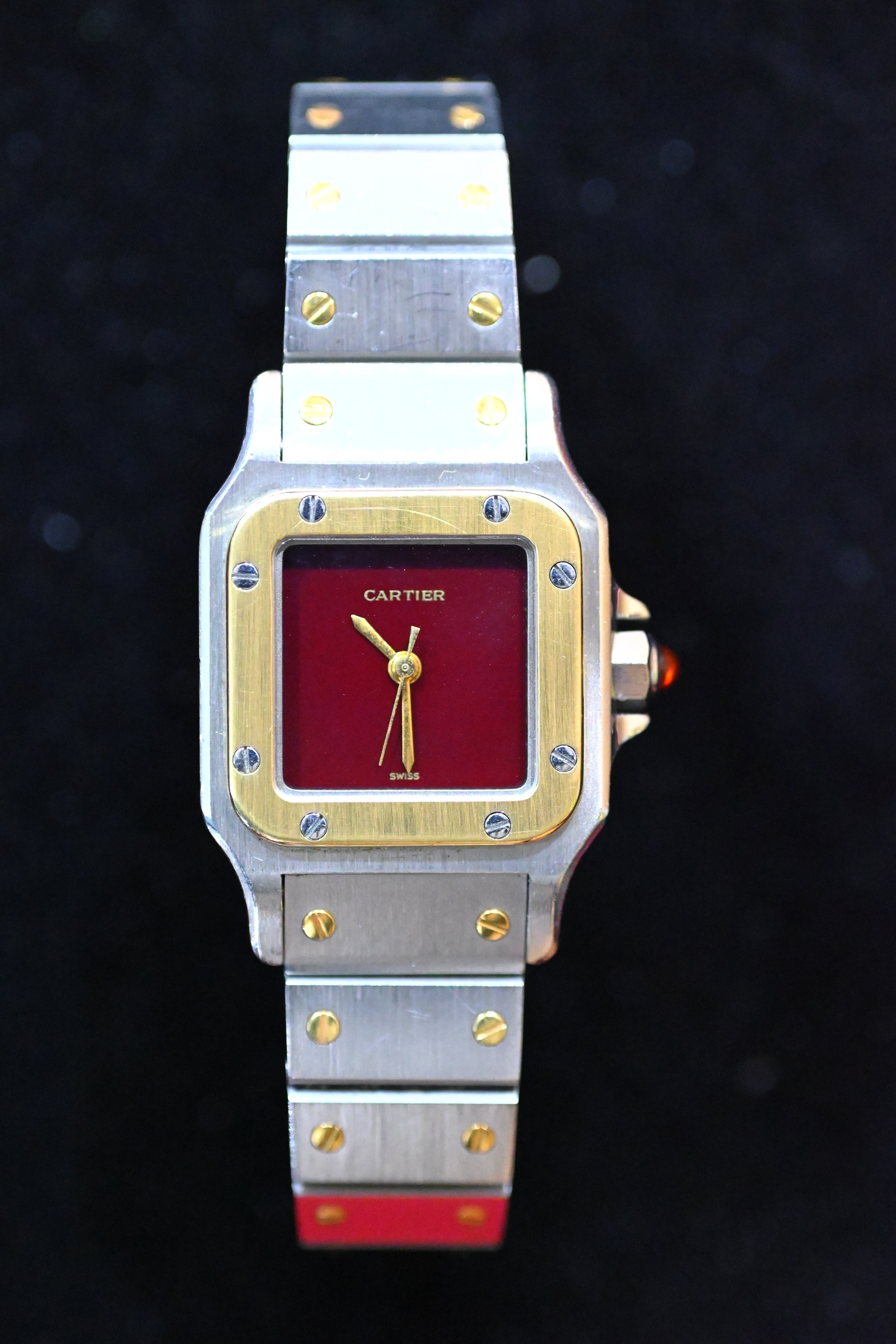"International Warranty Included" Cartier Santos Galbe LM Size Godron Bracelet Stainless Steel x Gold Combination Automatic Model Ref.2961