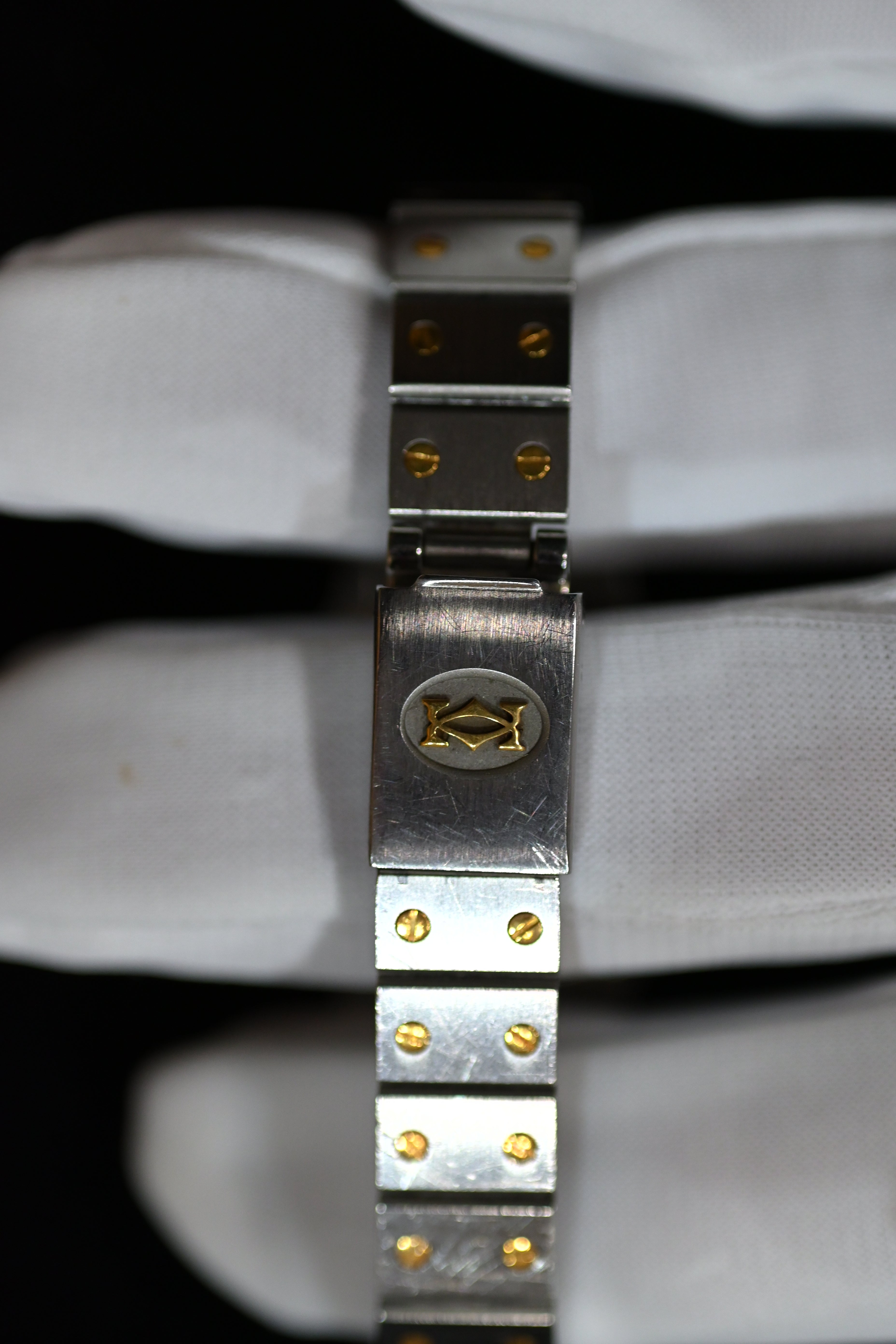 "International Warranty Included" Cartier Santos Galbe LM Size Godron Bracelet Stainless Steel x Gold Combination Automatic Model Ref.2961