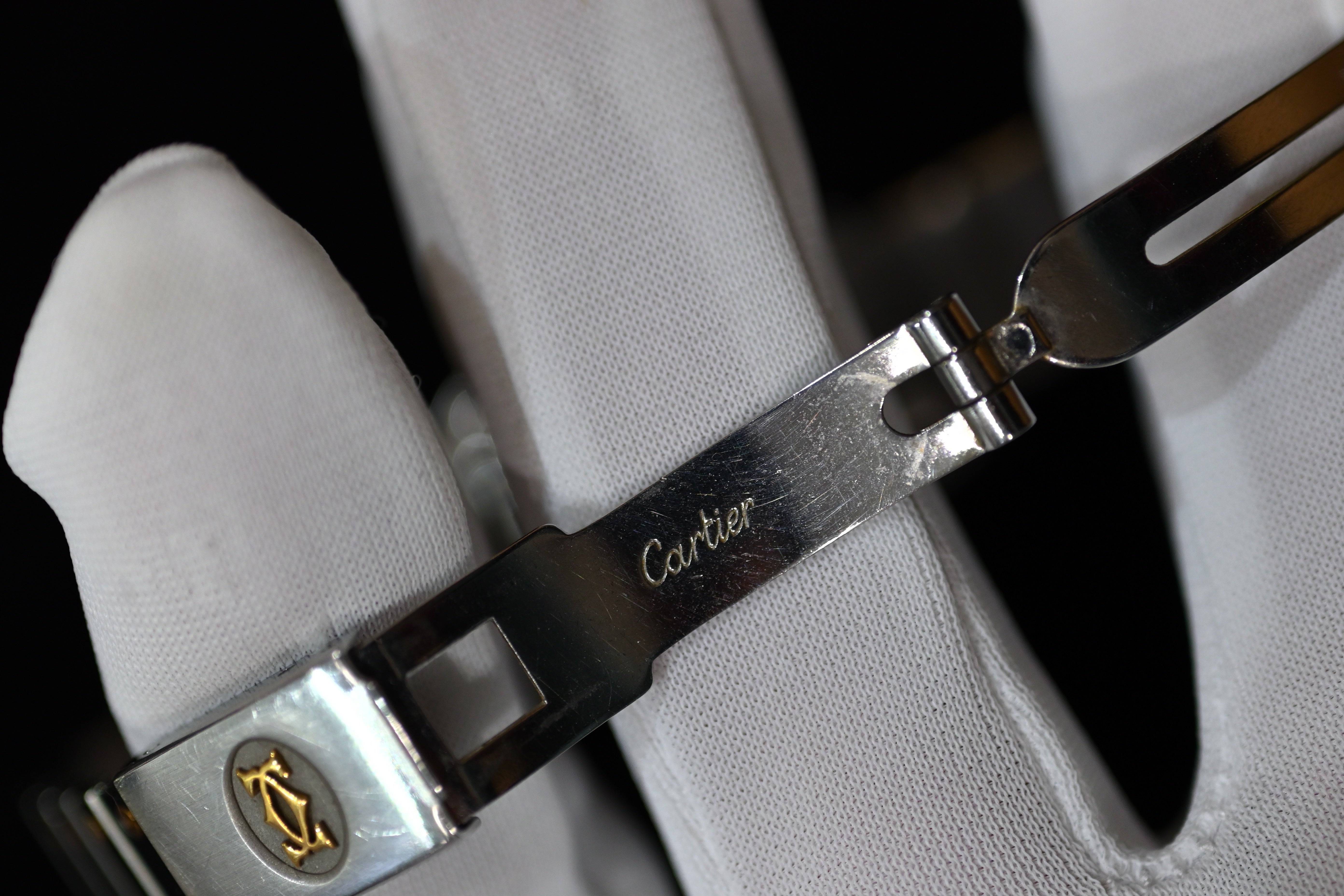 "International Warranty Included" Cartier Santos Galbe LM Size Godron Bracelet Stainless Steel x Gold Combination Automatic Model Ref.2961