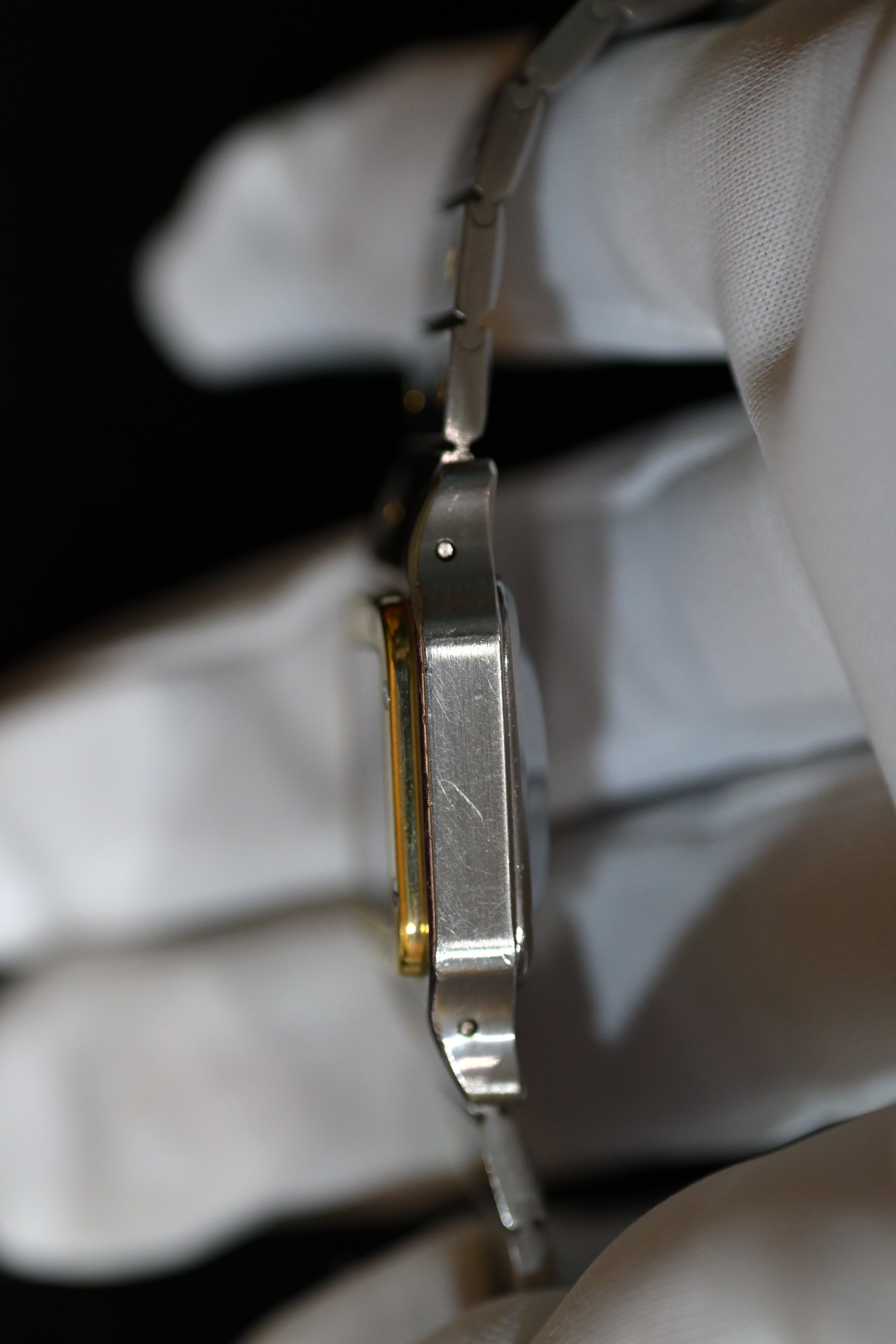 "International Warranty Included" Cartier Santos Galbe LM Size Godron Bracelet Stainless Steel x Gold Combination Automatic Model Ref.2961