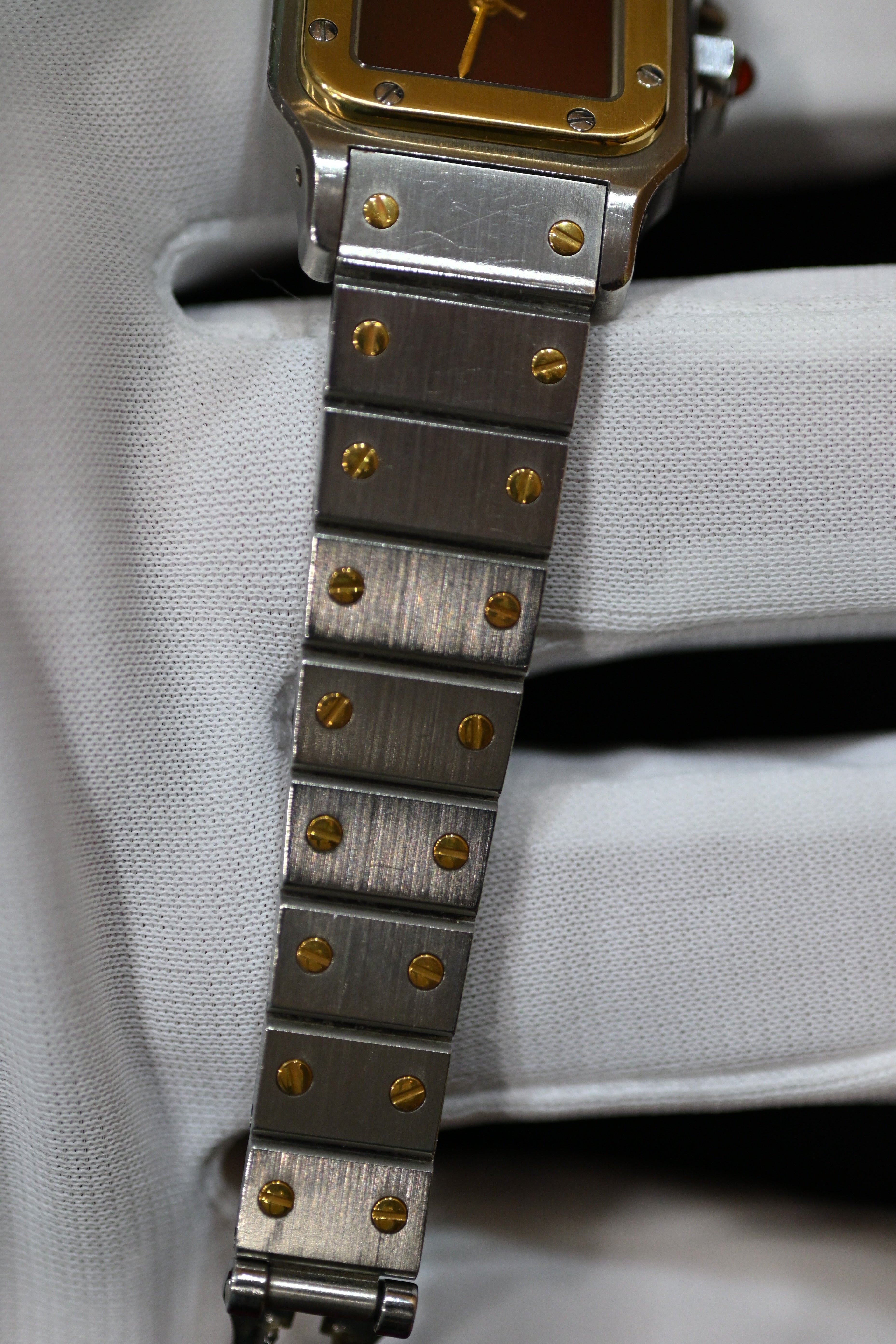 "International Warranty Included" Cartier Santos Galbe LM Size Godron Bracelet Stainless Steel x Gold Combination Automatic Model Ref.2961
