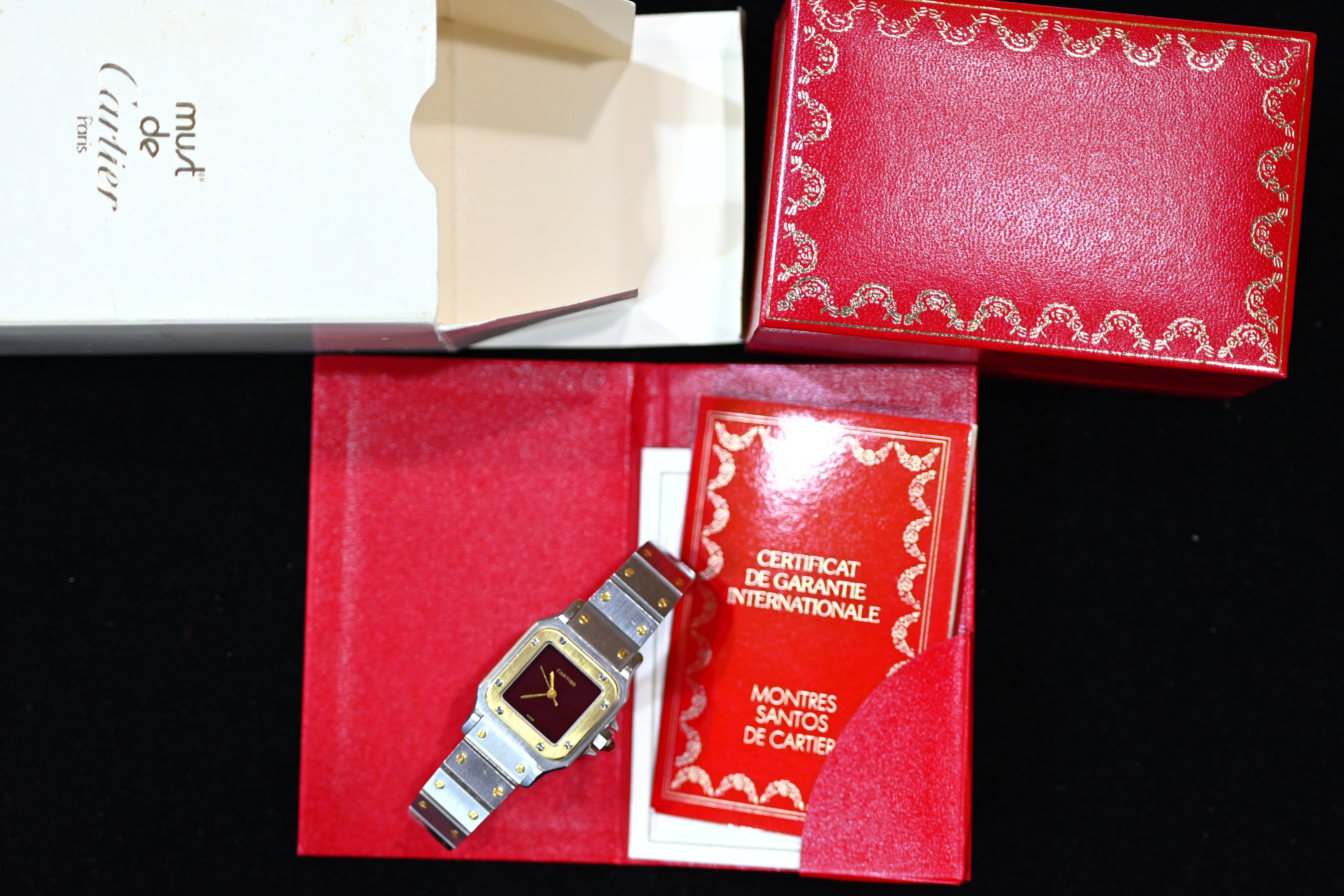 "International Warranty Included" Cartier Santos Galbe LM Size Godron Bracelet Stainless Steel x Gold Combination Automatic Model Ref.2961