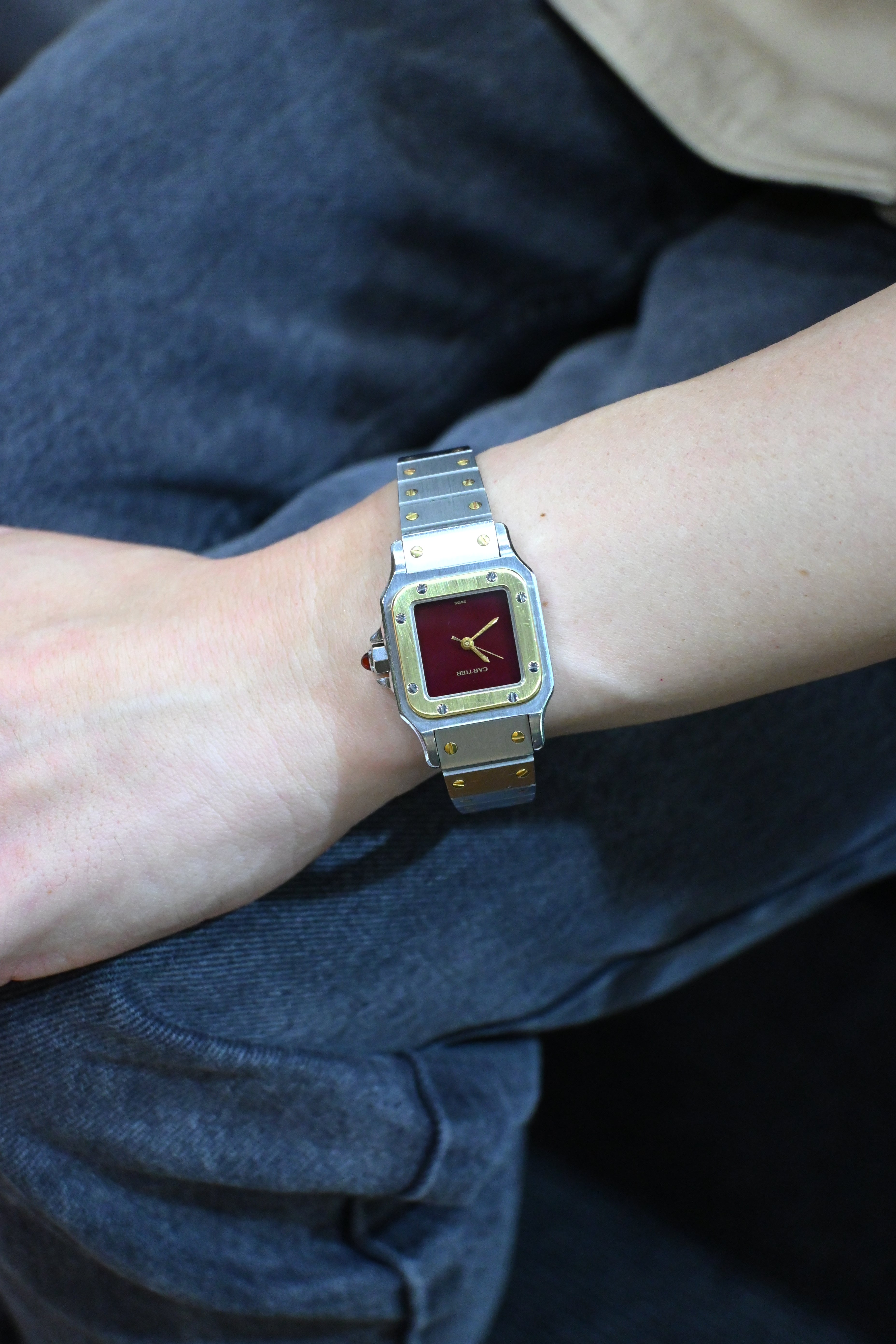 "International Warranty Included" Cartier Santos Galbe LM Size Godron Bracelet Stainless Steel x Gold Combination Automatic Model Ref.2961